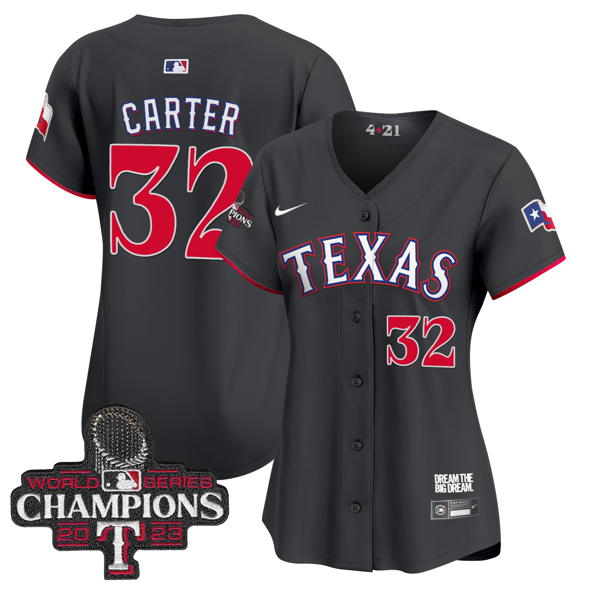 Evan Carter Women's Texas Rangers 2023 World Series Champions City Connect Vapor Premier Limited Black Jersey - All Stitched