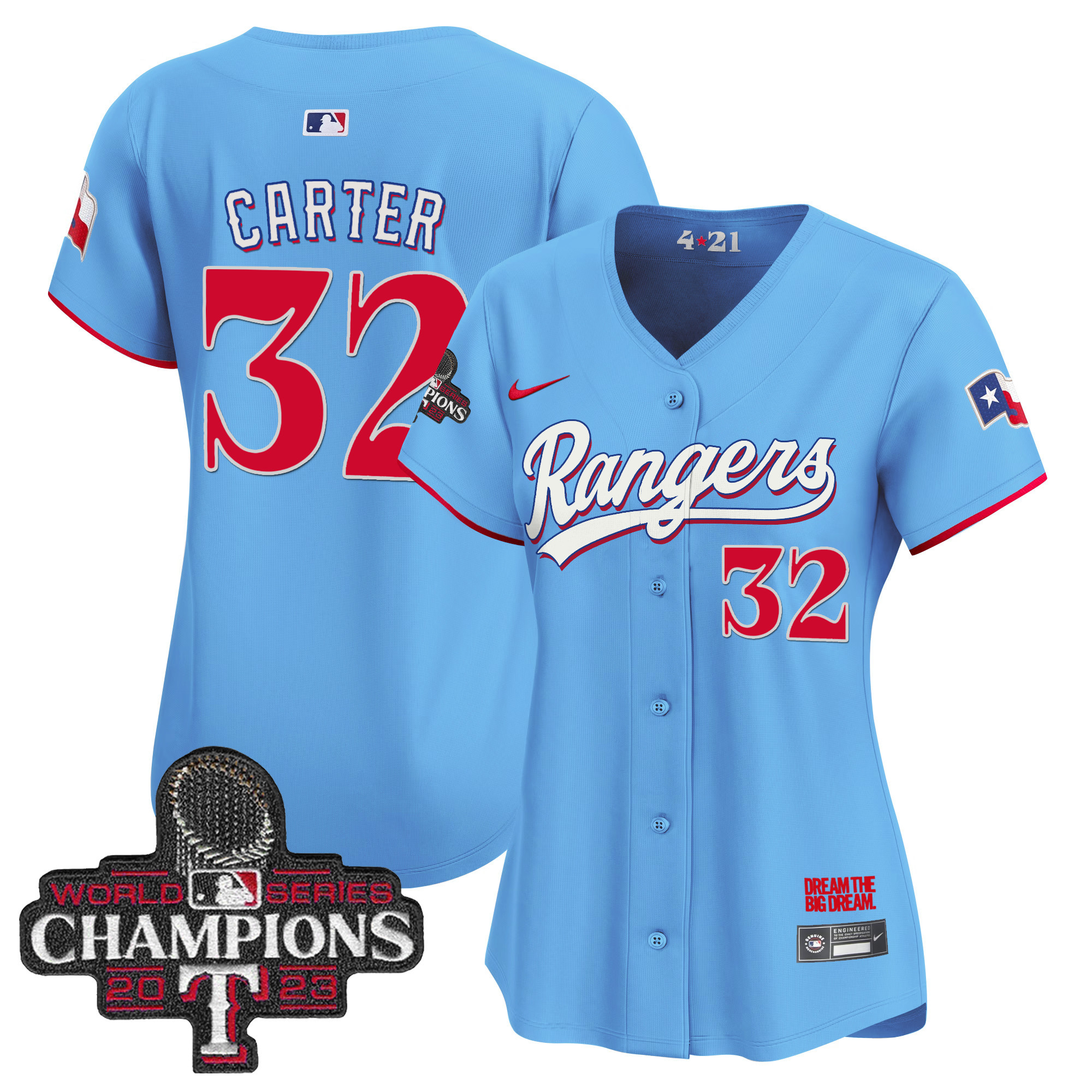 Evan Carter Women's Texas Rangers 2023 World Series Champions City Connect Vapor Premier Limited Blue Jersey - All Stitched