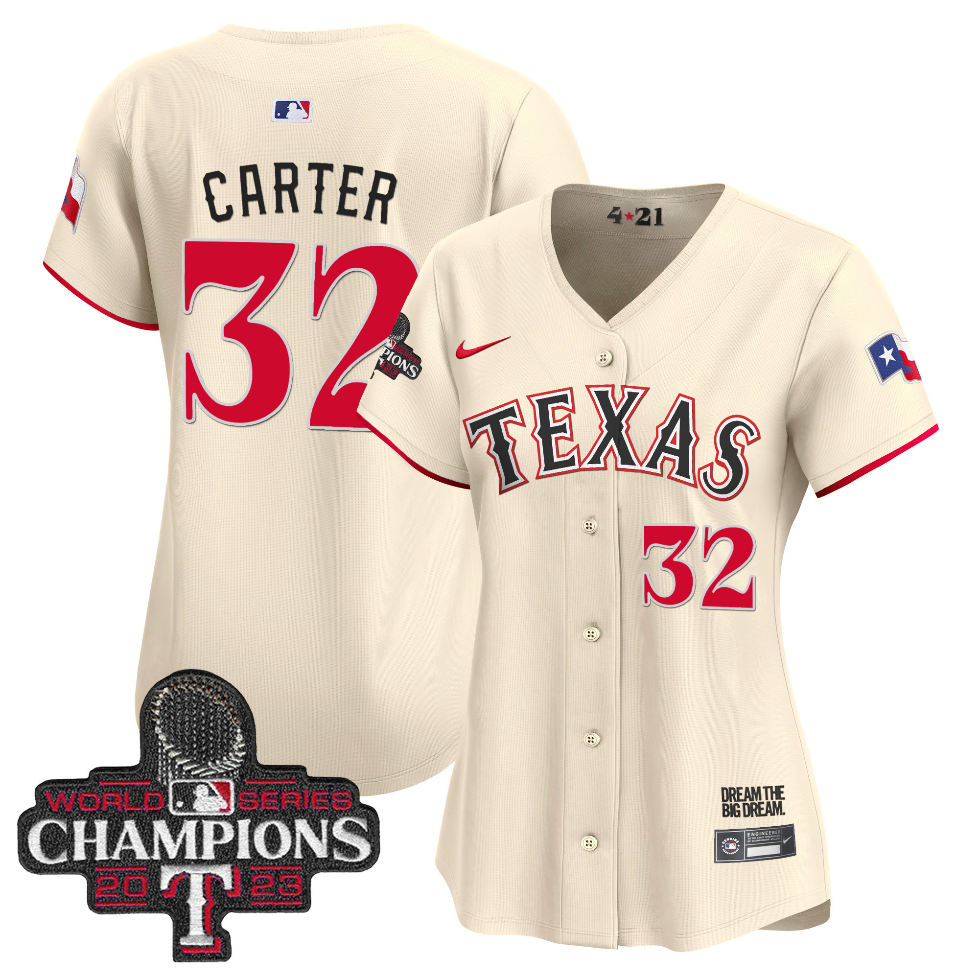 Evan Carter Women's Texas Rangers 2023 World Series Champions City Connect Vapor Premier Limited Cream Jersey - All Stitched