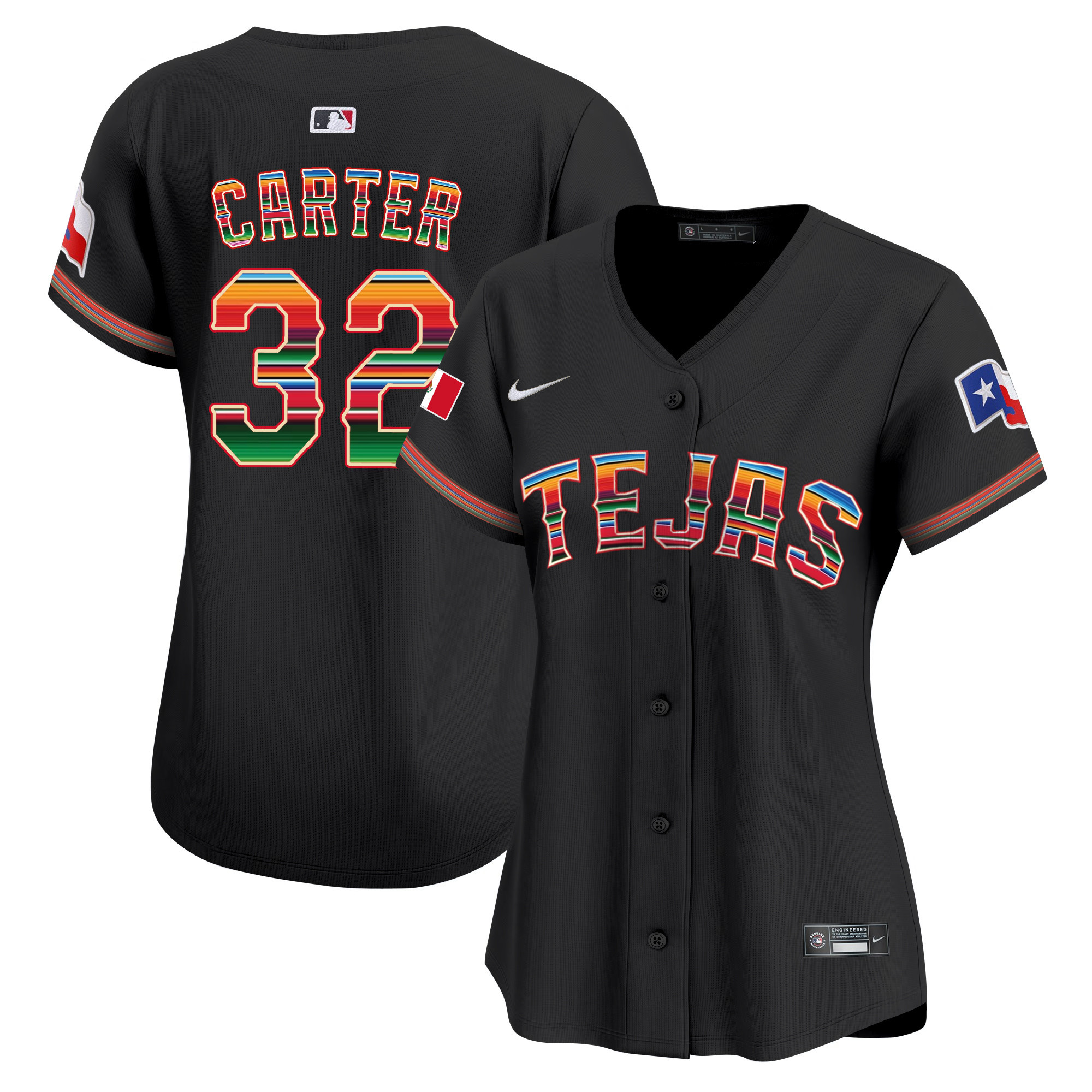 Evan Carter Women's Texas Rangers Mexico Vapor Premier Limited Black Jersey - All Stitched