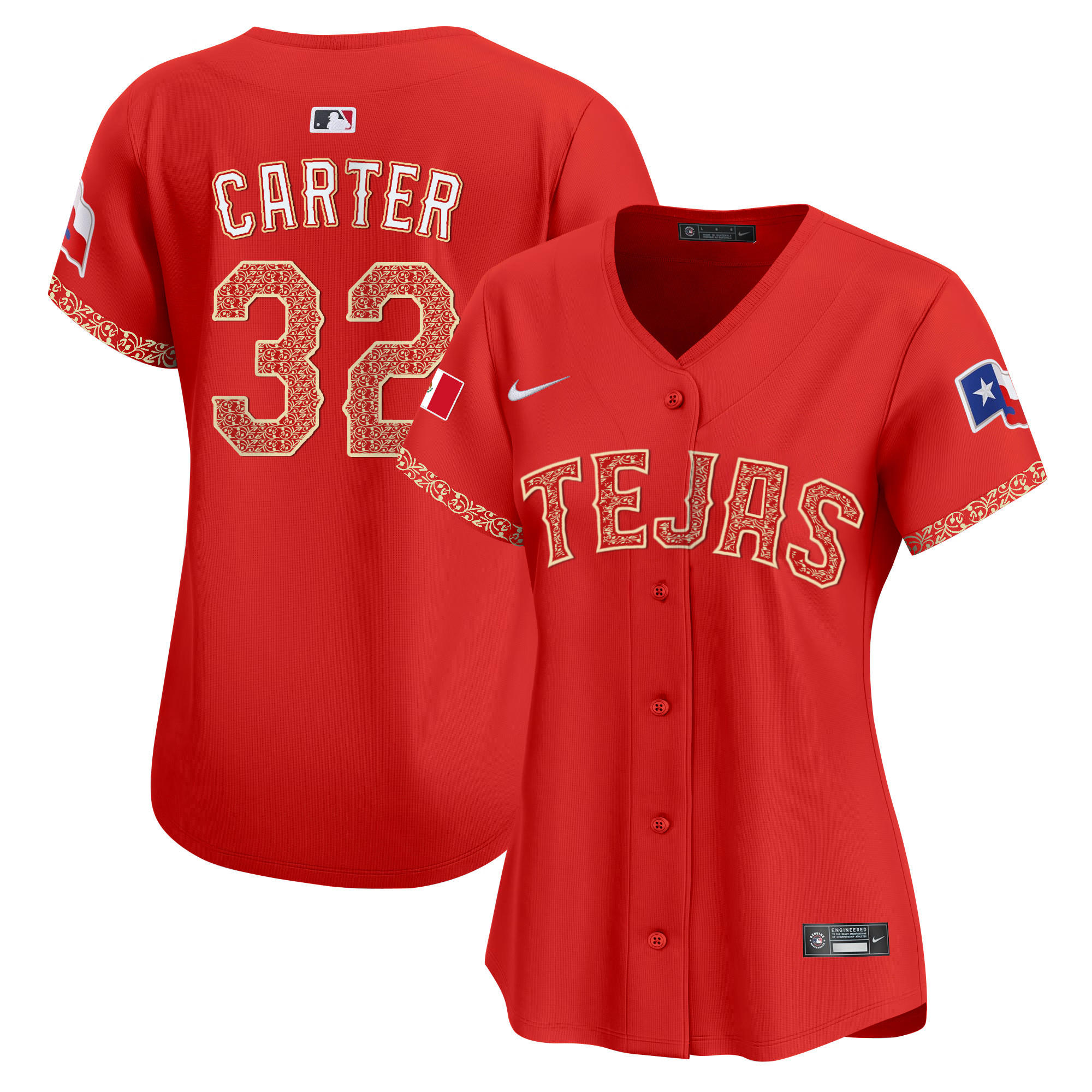 Evan Carter Women's Texas Rangers Mexico Vapor Premier Limited Red Jersey - All Stitched