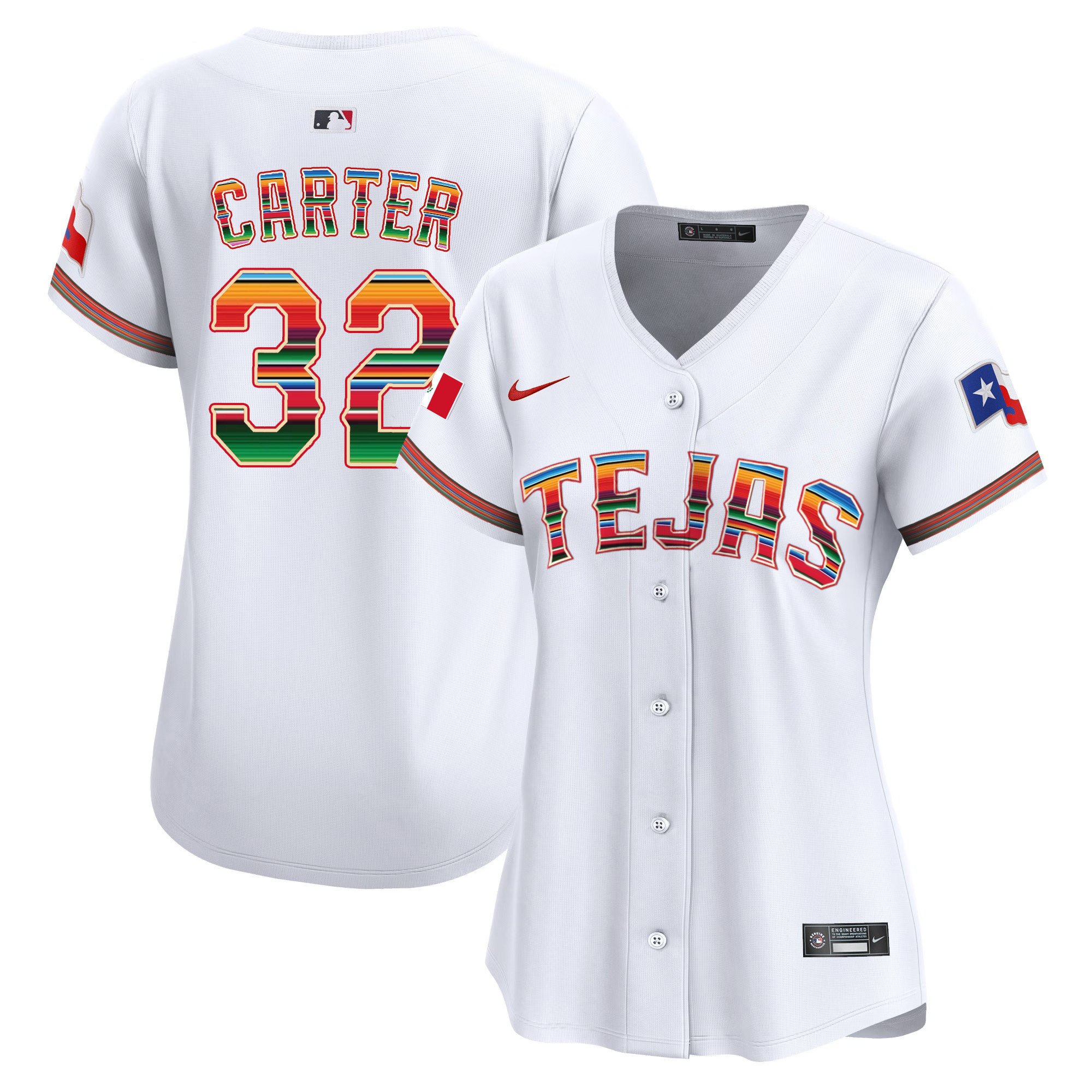 Evan Carter Women's Texas Rangers Mexico Vapor Premier Limited White Jersey - All Stitched