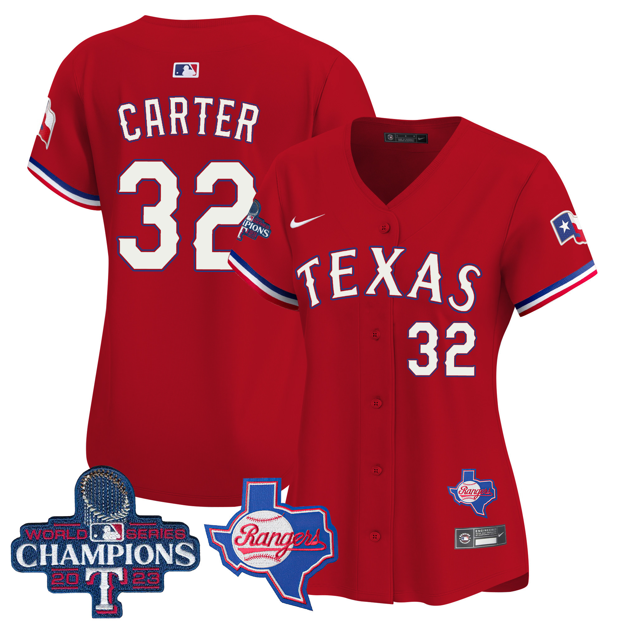 Evan Carter Women's Texas Rangers World Series Champions Vapor Premier Limited V2 Red Jersey - All Stitched