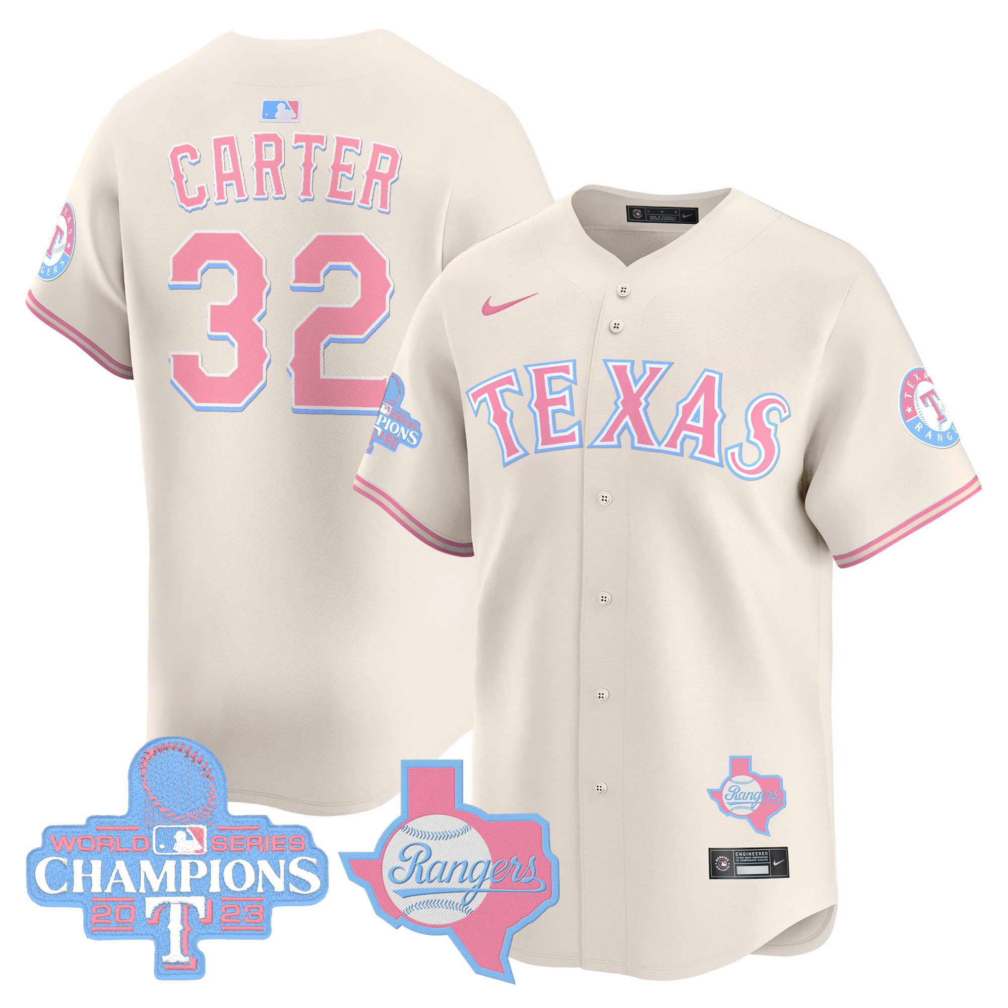Evan CarterUnisex Texas Rangers Bubblegum Pink Vapor Premier Limited Cream Jersey - All Stitched