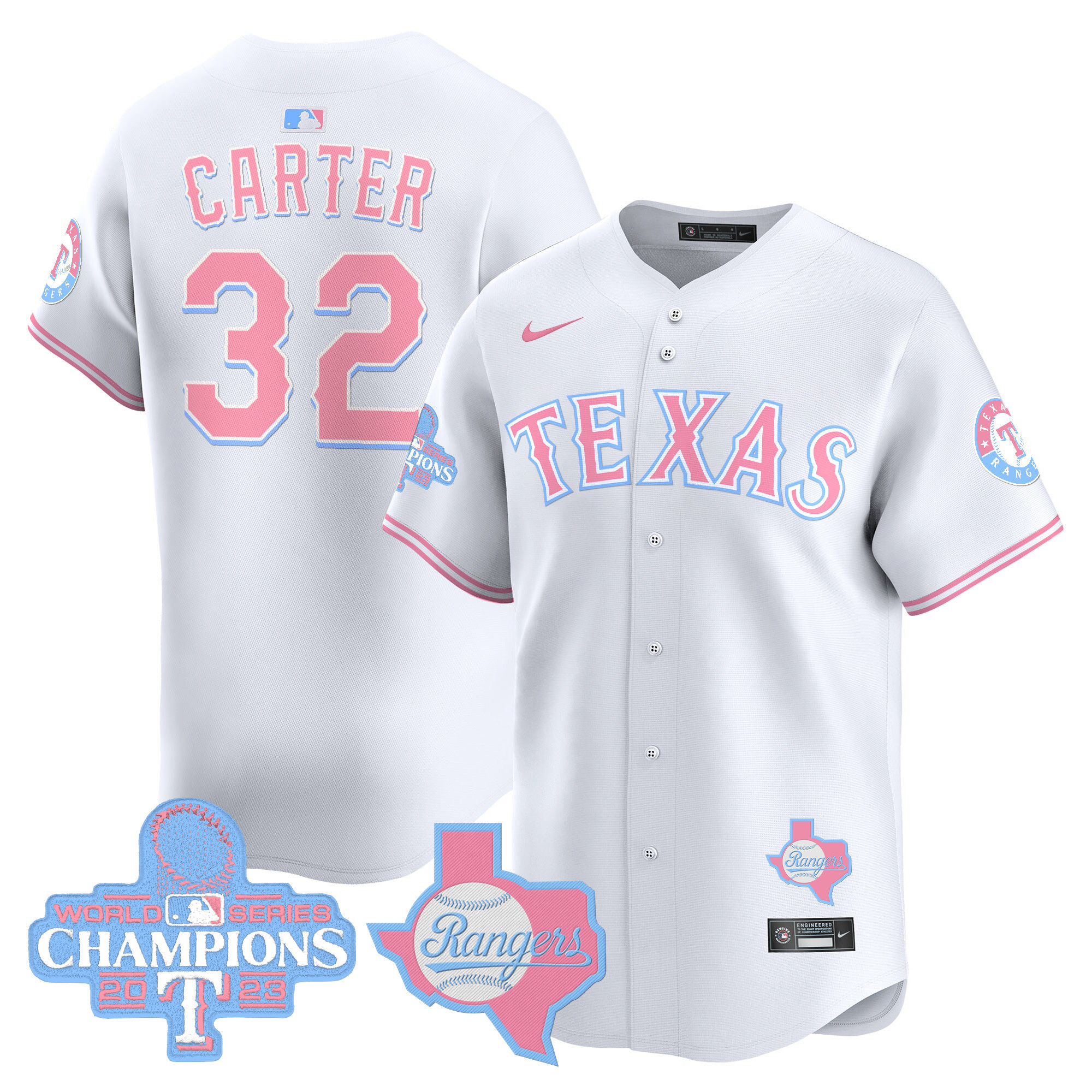 Evan CarterUnisex Texas Rangers Bubblegum Pink Vapor Premier Limited White Jersey - All Stitched