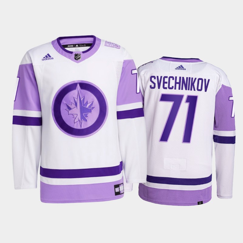 Evgeny Svechnikov #71 Winnipeg Jets 2021 FightsCancer White Primegreen Jersey