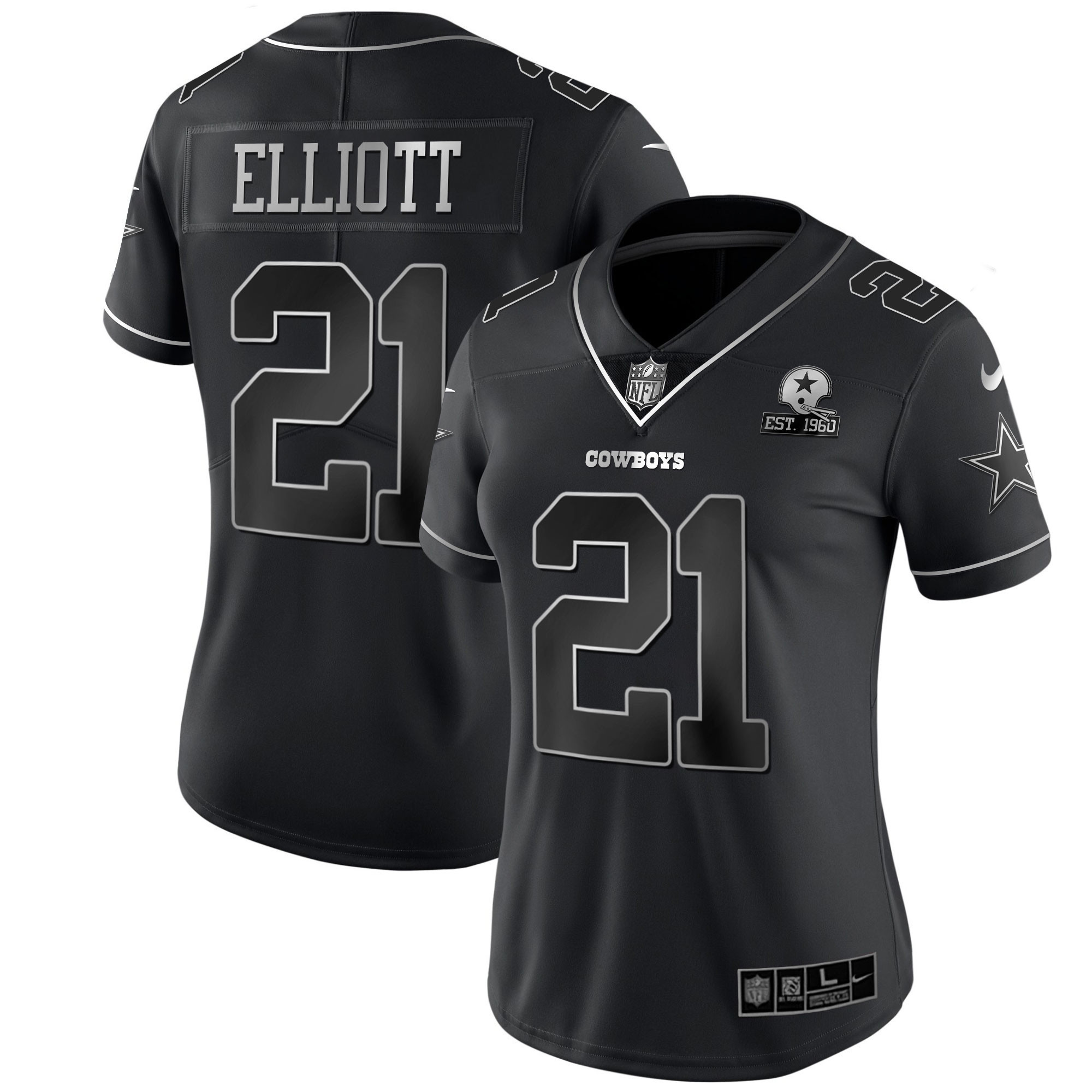Ezekiel Elliott Dallas Cowboys Black Silver Vapor Limited Est 1960 Patch Jersey - All Stitched 