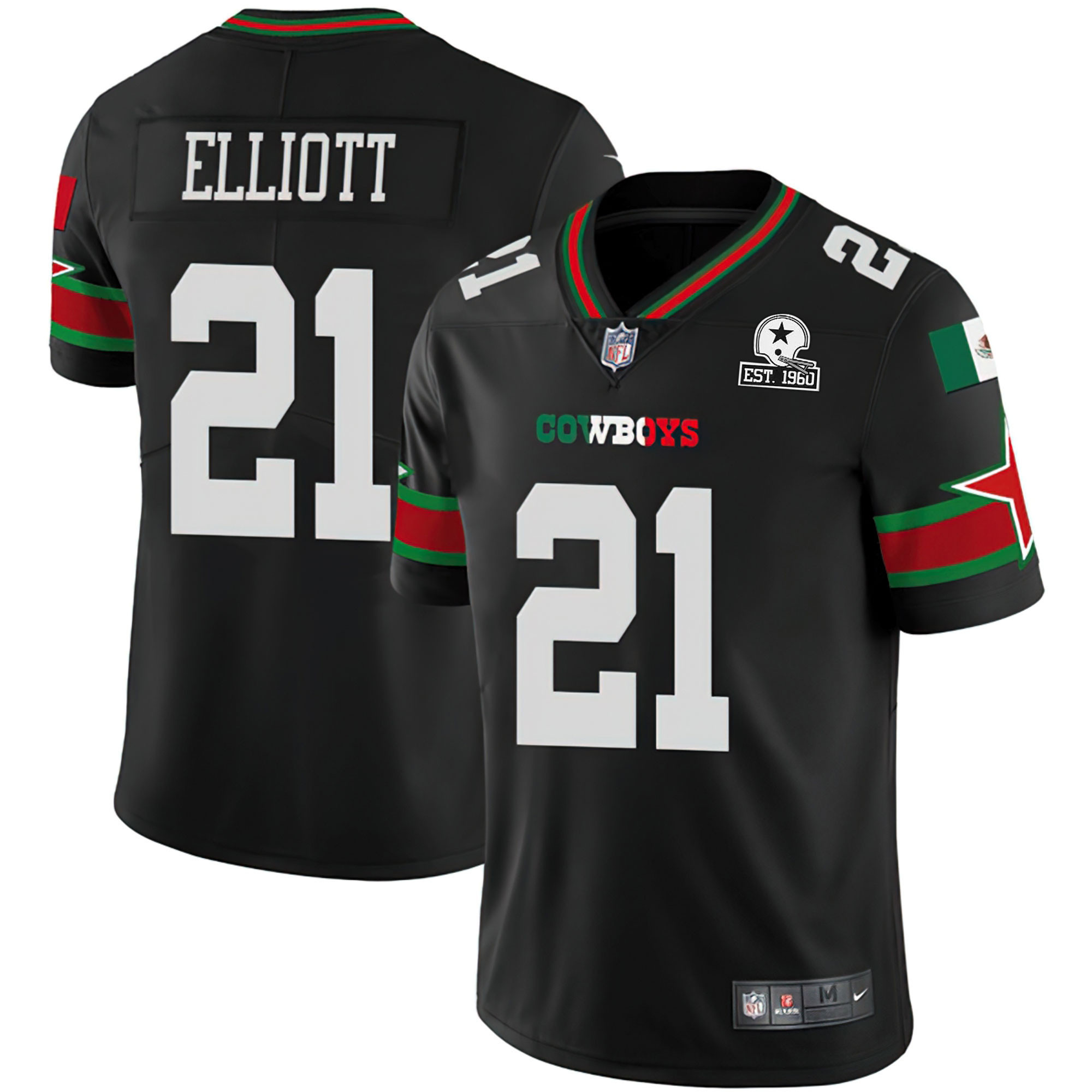 Ezekiel Elliott Dallas Cowboys Mexico Est 1960 Patch Vapor Jersey - All Stitched 