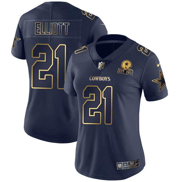 Ezekiel Elliott Dallas Cowboys Navy Gold Collection Jersey - All Stitched 