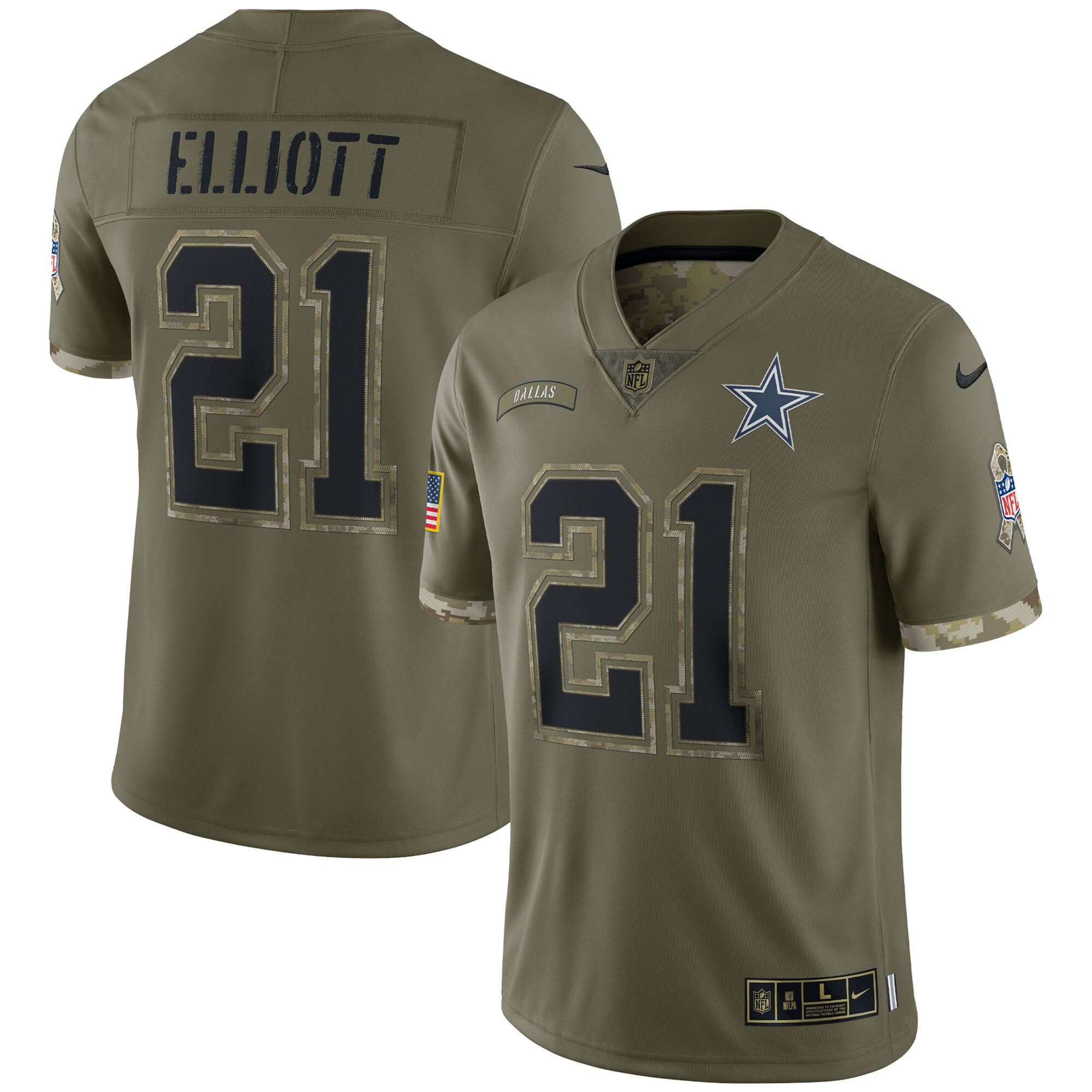 Ezekiel Elliott Dallas Cowboys Salute To Service 2022 Limited - Olive Jersey - All Stitched 