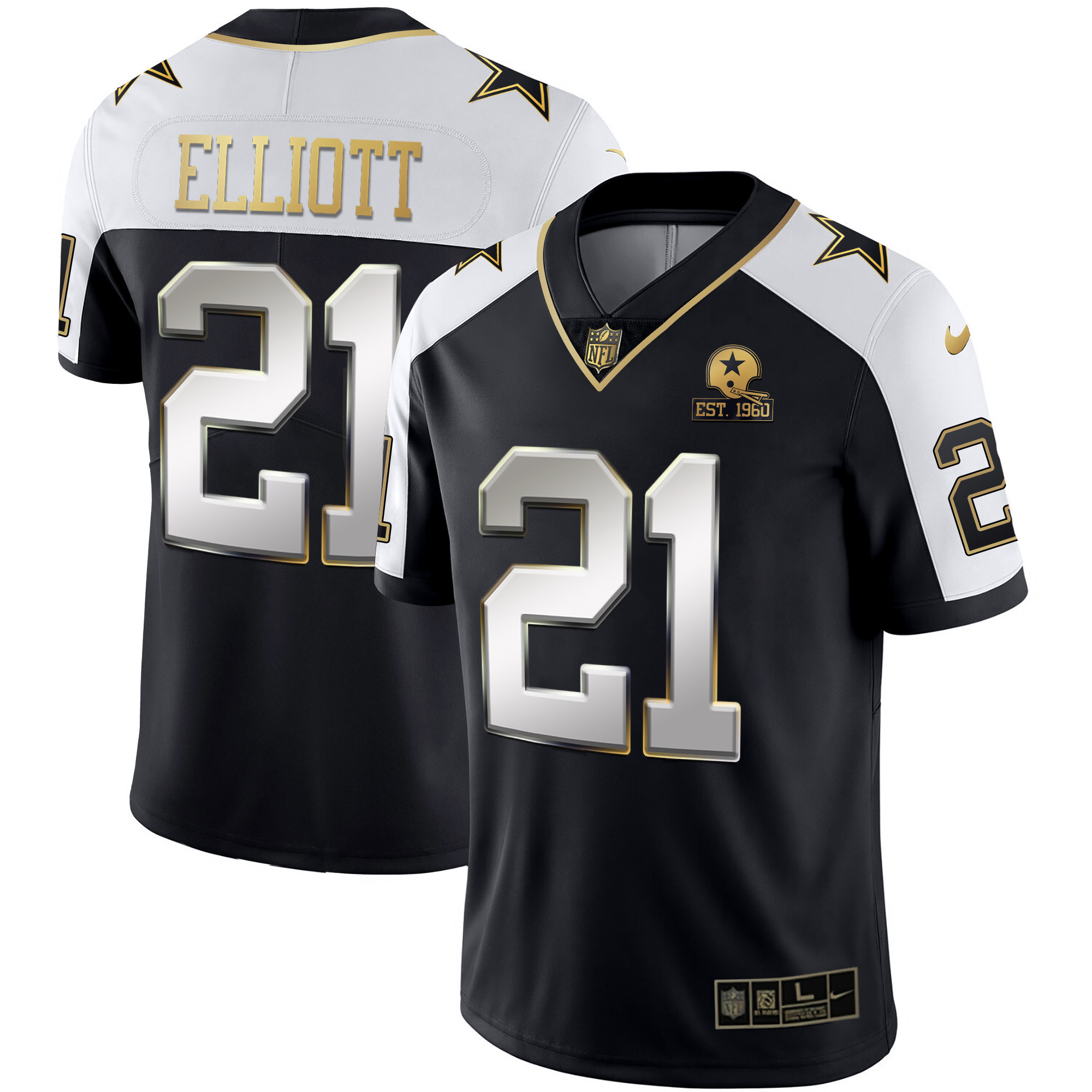 Ezekiel Elliott Men's Dallas Cowboys Alternate Vapor Black Gold & Navy Gold Limited Alternate Limited Jersey - All Stitched 
