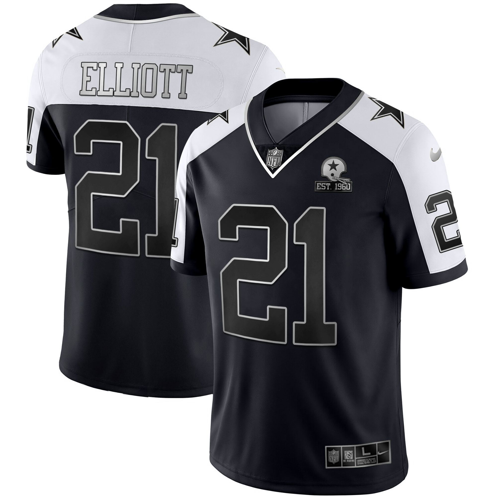 Ezekiel Elliott Men's Dallas Cowboys Alternate Vapor Black Gold & Navy Gold Limited Black Silver Jersey - All Stitched 