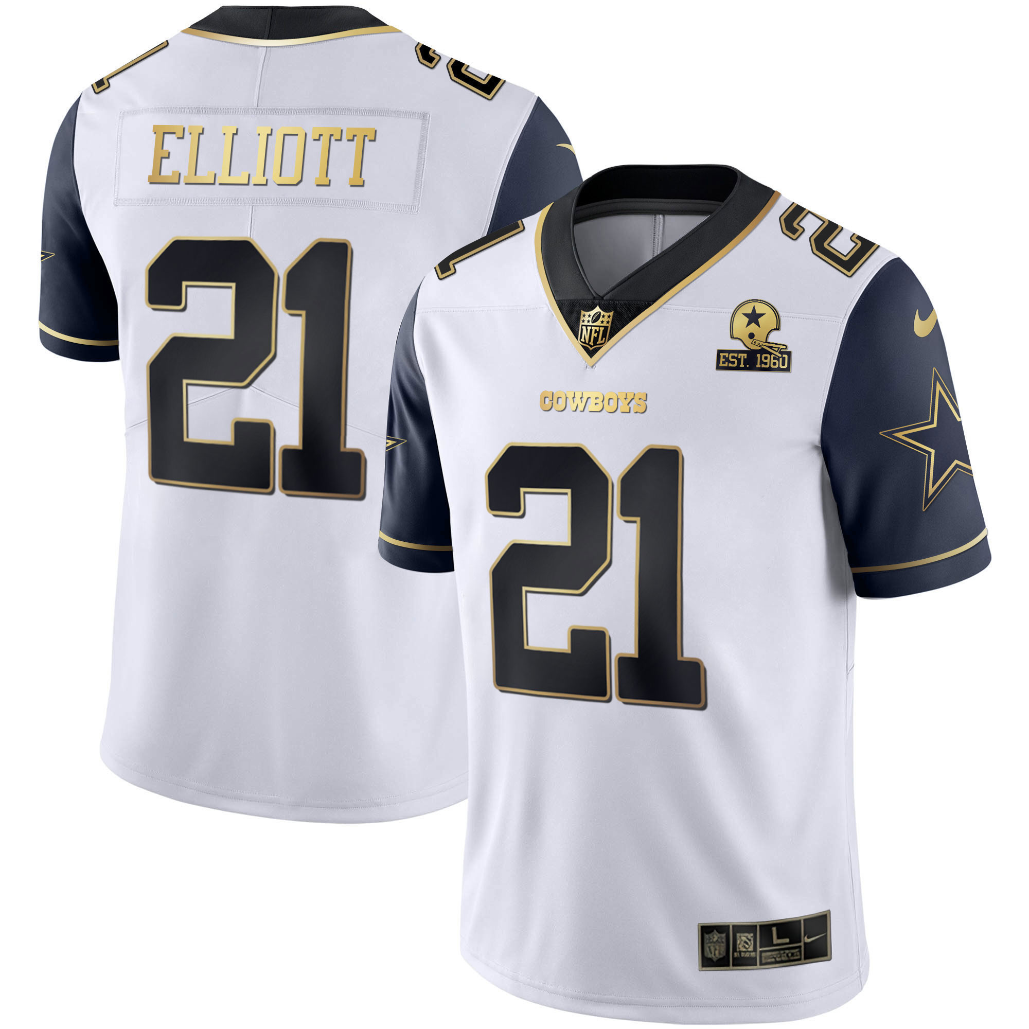 Ezekiel Elliott Men's Dallas Cowboys Alternate Vapor Black Gold & Navy Gold Limited Navy Color Rush Jersey - All Stitched 