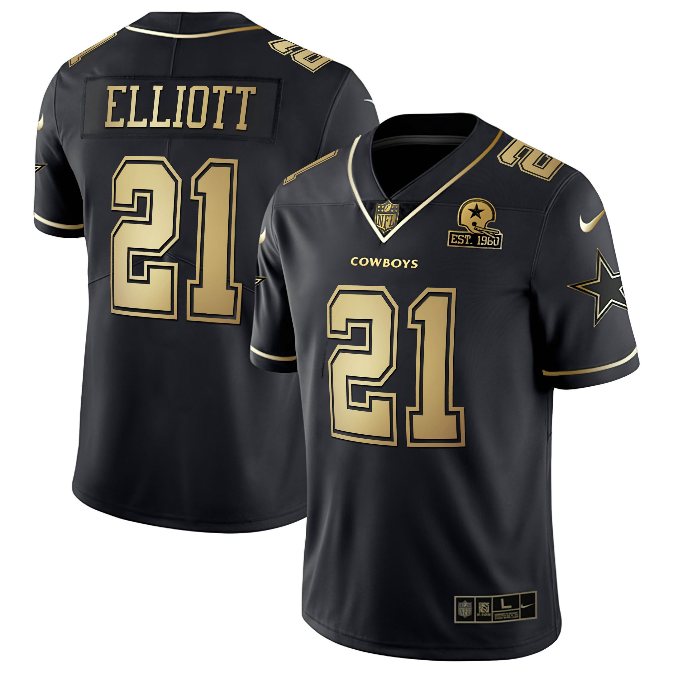 Ezekiel Elliott Men's Dallas Cowboys Black & White Gold Vapor Limited Black Gold Jersey - All Stitched 