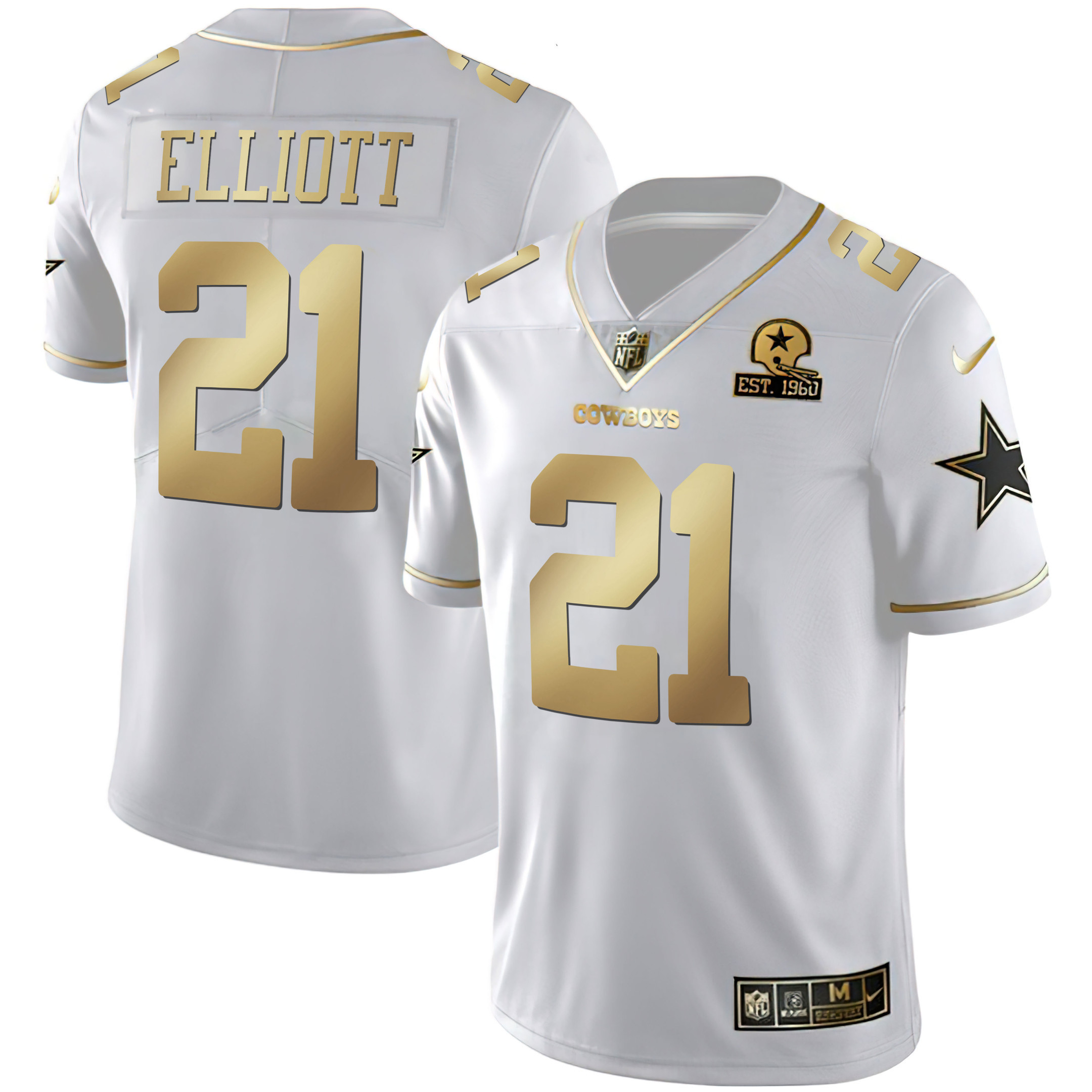 Ezekiel Elliott Men's Dallas Cowboys Black & White Gold Vapor Limited White Gold Jersey - All Stitched 
