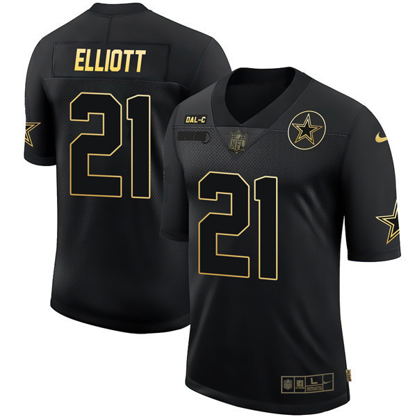 Ezekiel Elliott Men's Dallas Cowboys Black Gold Collection Salute To Service Jersey - All Stitched 