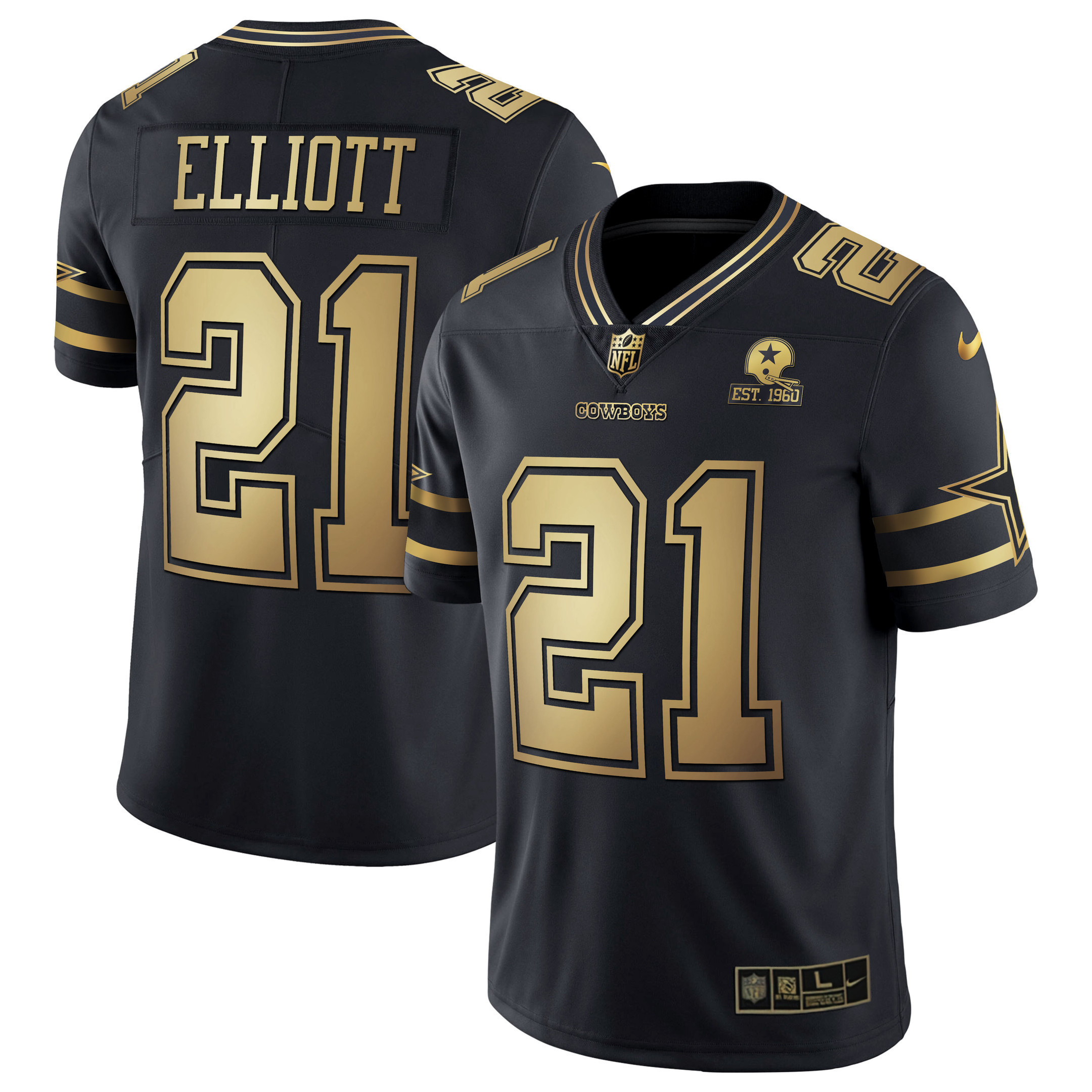 Ezekiel Elliott Men's Dallas Cowboys Black Gold Collection Vapor Gold Jersey - All Stitched 