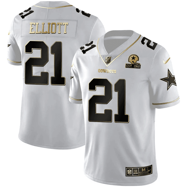 Ezekiel Elliott Men's Dallas Cowboys Black Gold Collection White Gold Jersey - All Stitched 