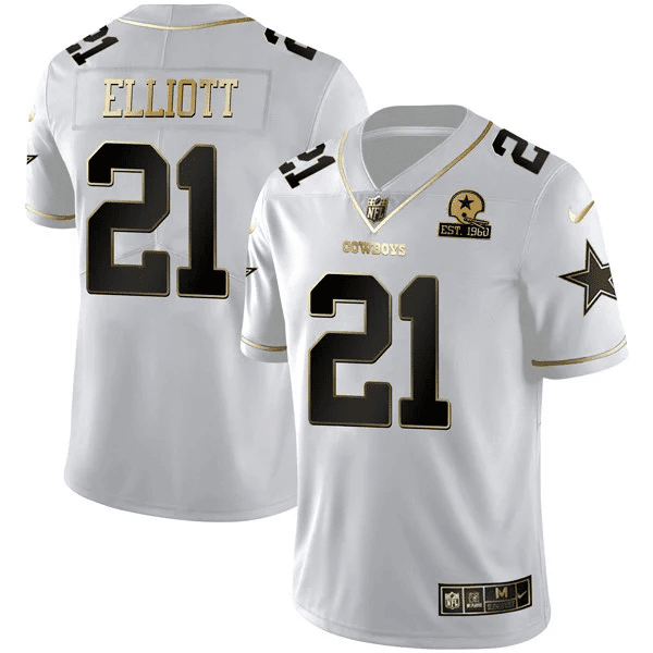 Ezekiel Elliott Men's Dallas Cowboys Black Gold Collection White Gold Jersey - All Stitched 