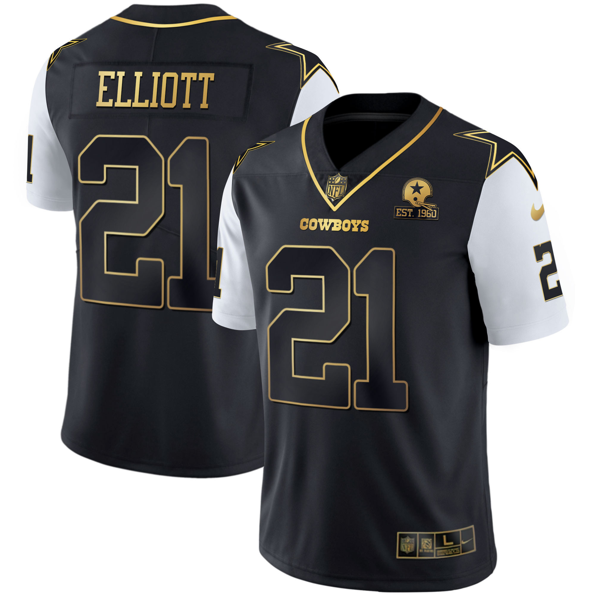 Ezekiel Elliott Men's Dallas Cowboys Color Rush Vapor Black & White Gold Limited Black Vapor Jersey - All Stitched 