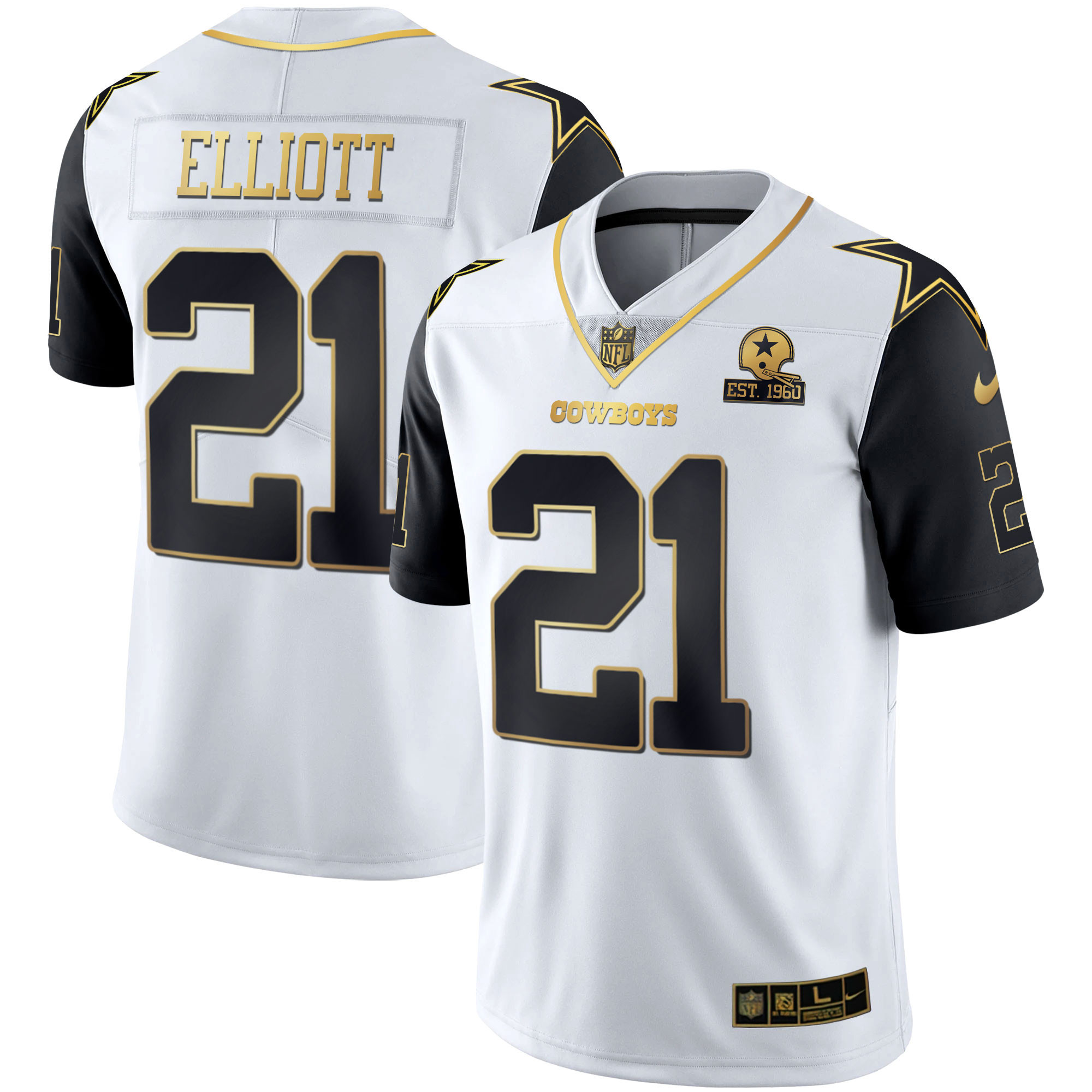 Ezekiel Elliott Men's Dallas Cowboys Color Rush Vapor Black & White Gold Limited White Vapor Jersey - All Stitched 
