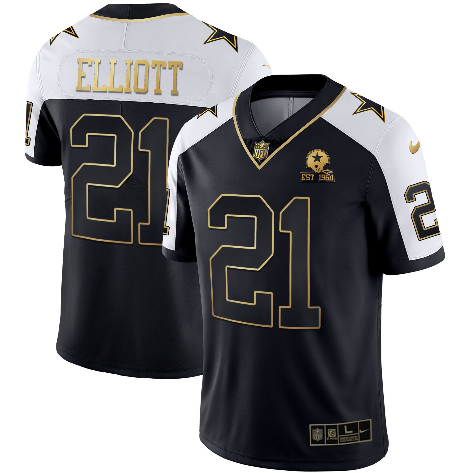 Ezekiel Elliott Men's Dallas Cowboys Gold & Split Vapor Est 1960 Patch Black Alternate Jersey - All Stitched 