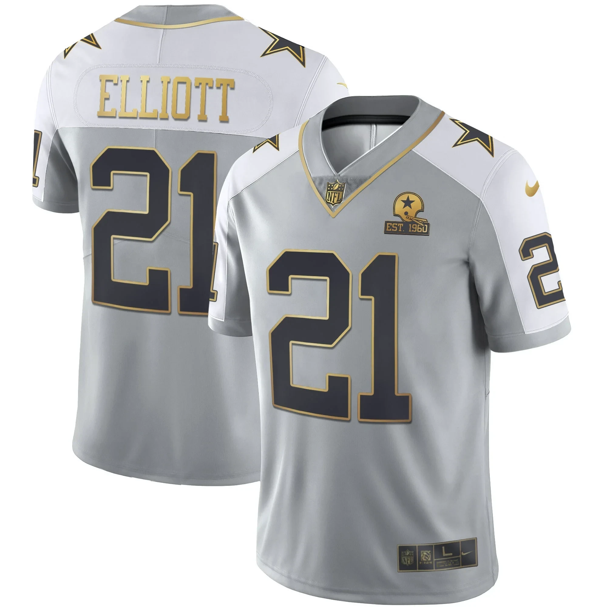 Ezekiel Elliott Men's Dallas Cowboys Gray Gold Vapor Est 1960 Patch Gray Gold Jersey - All Stitched 
