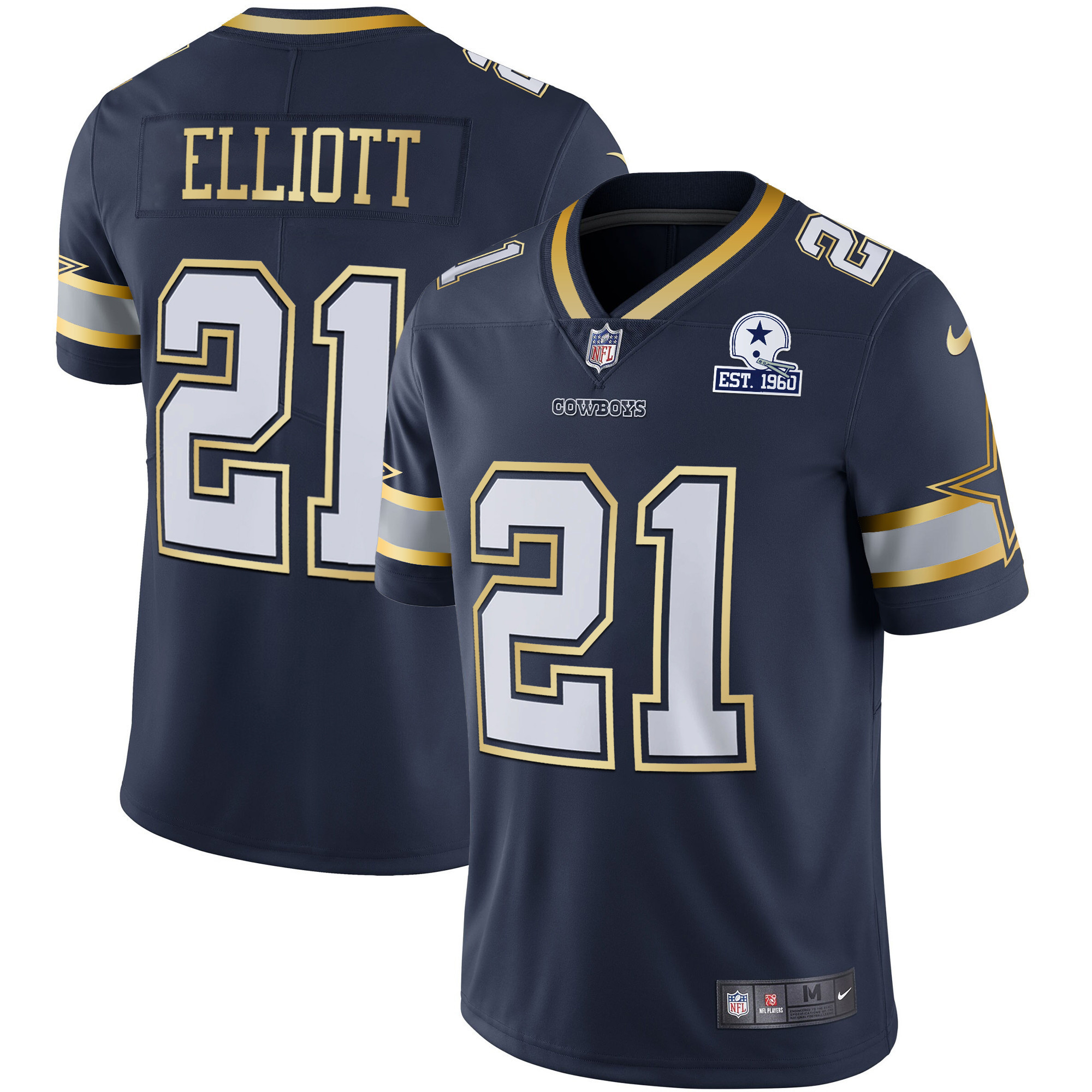 Ezekiel Elliott Men's Dallas Cowboys Vapor Gold Navy Gold Jersey - All Stitched 