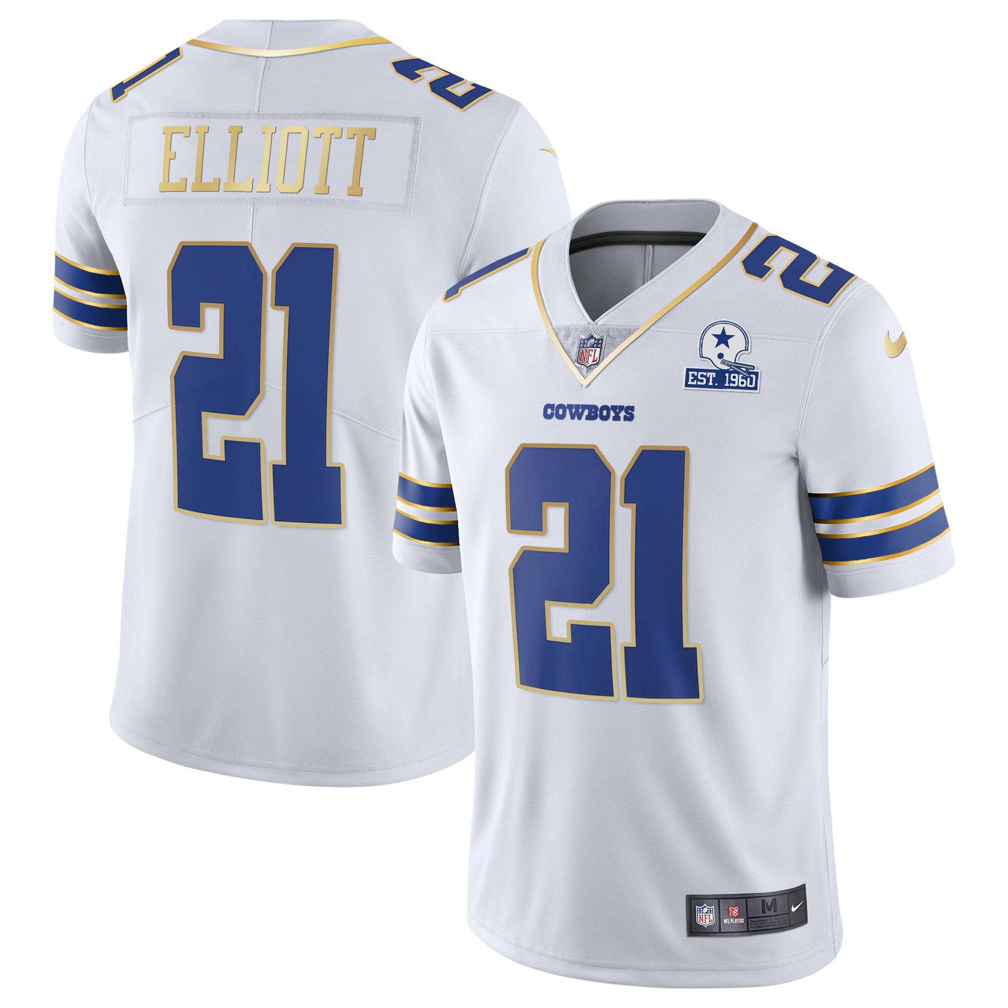 Ezekiel Elliott Men's Dallas Cowboys Vapor Gold White Gold Trim Jersey - All Stitched 