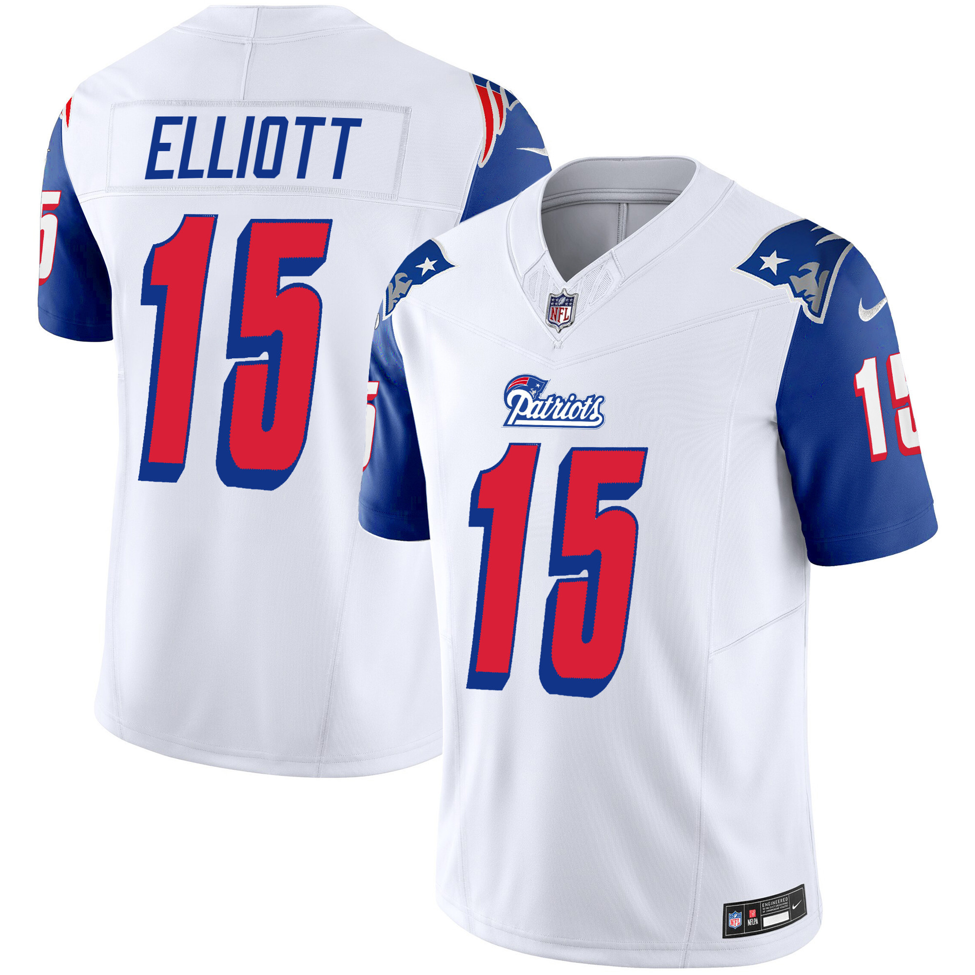 Ezekiel Elliott Men's New England Patriots 1996 Throwback Limited Vapor Royal Sleeves Jersey - All Stitched 