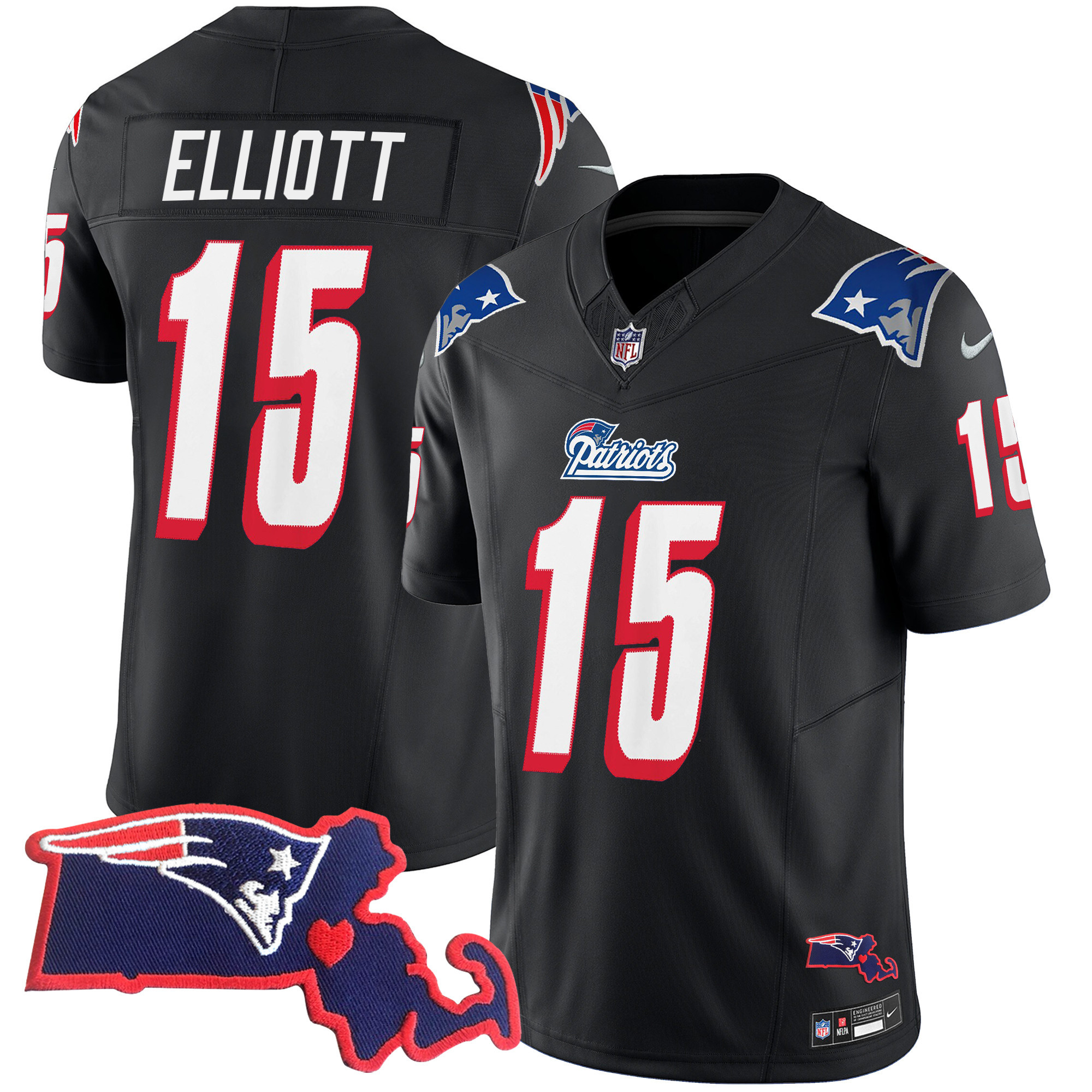 Ezekiel Elliott Men's New England Patriots 1996 Throwback State Patch Vapor Black Jersey - All Stitched 