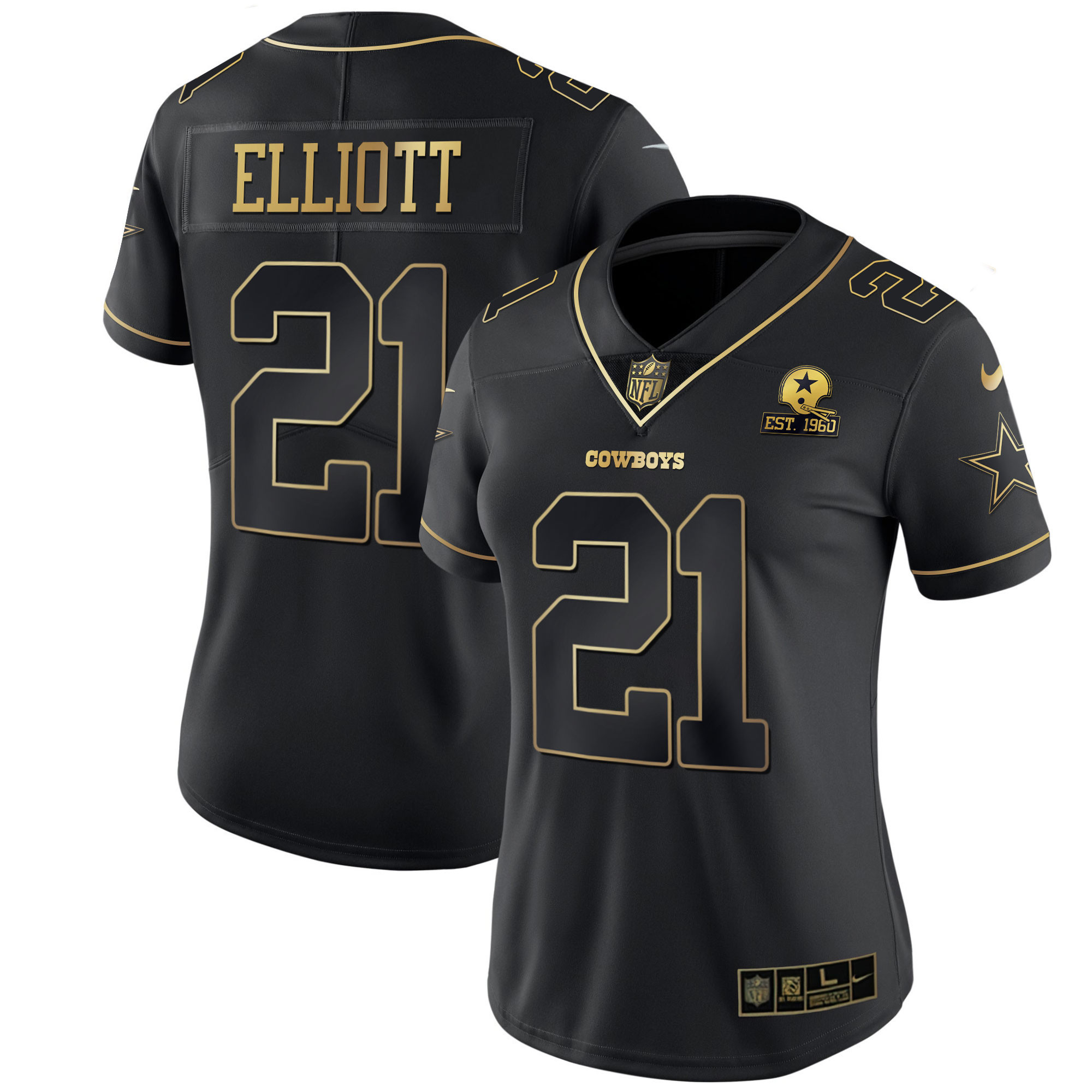 Ezekiel Elliott Women's Dallas Cowboys Black Gold & White Gold Black Gold Jersey - All Stitched 