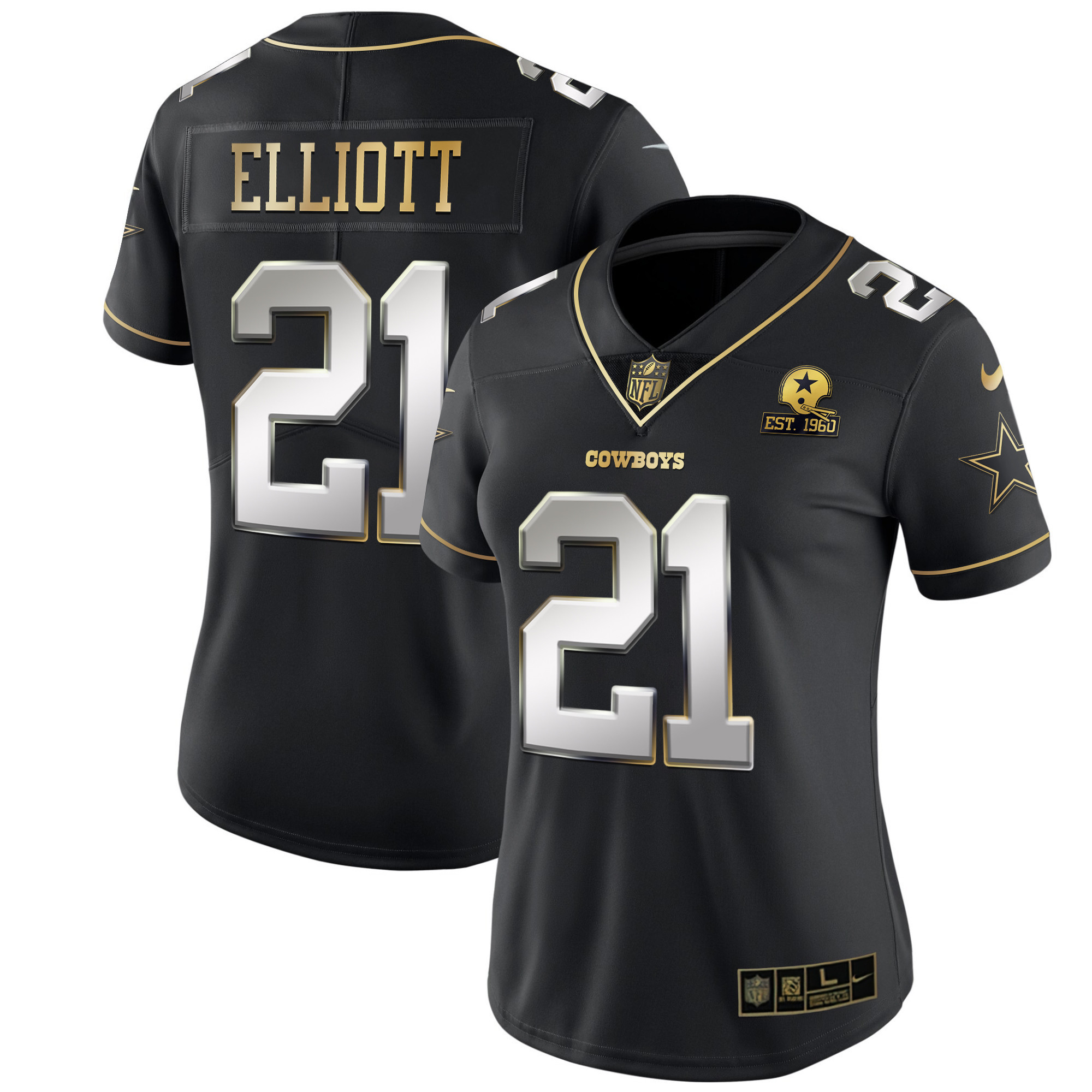 Ezekiel Elliott Women's Dallas Cowboys Black Gold & White Gold Black Limited Jersey - All Stitched 