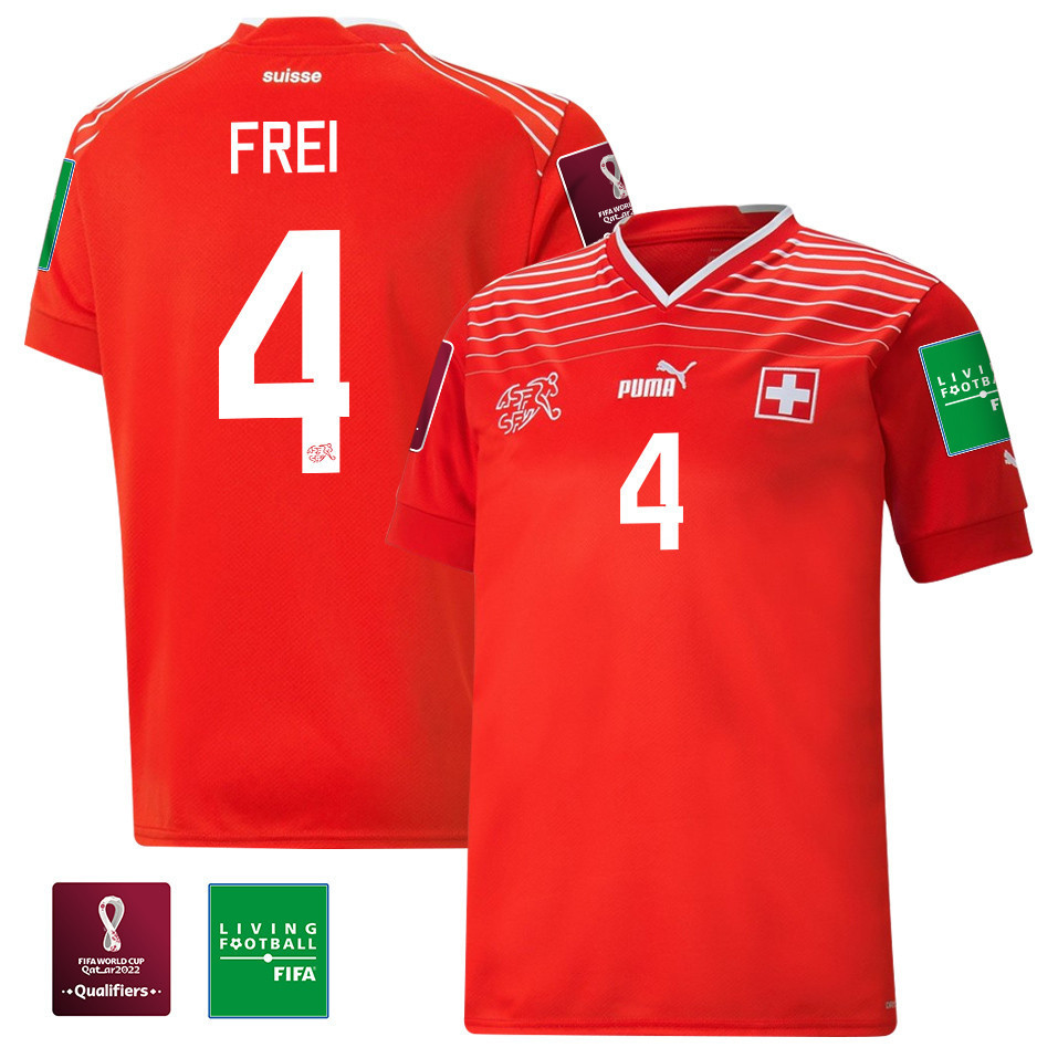 Fabian Frei 4 Switzerland National Team FIFA World Cup Qatar 2022 Patch – Home Men Soccer Jersey