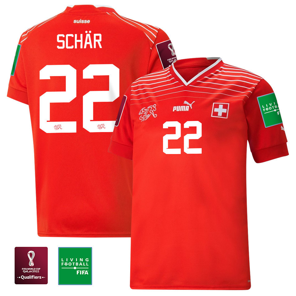 Fabian Schar 22 Switzerland National Team FIFA World Cup Qatar 2022 Patch – Home Men Soccer Jersey