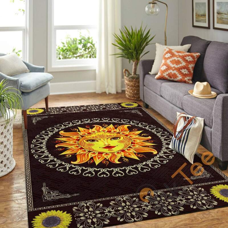 Fabulous Sun With Sunflower Pattern Hippie Floor Decor Soft Living Room Bedroom Carpet Highlight For Home Cute Rectangle Rug