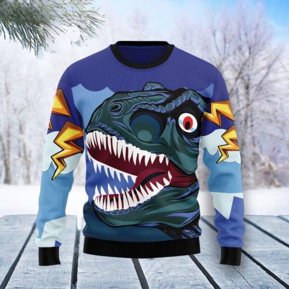 Face Funy Gift Dinosaur Christmas Sweater