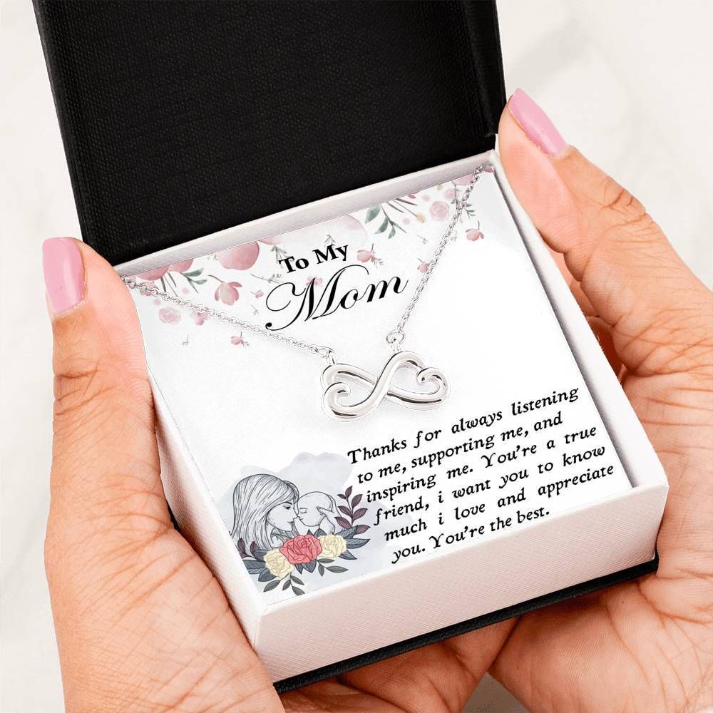 Family Gift For Mom Loving Message Infinity Heart Necklace Thanks For Always Listening To Me