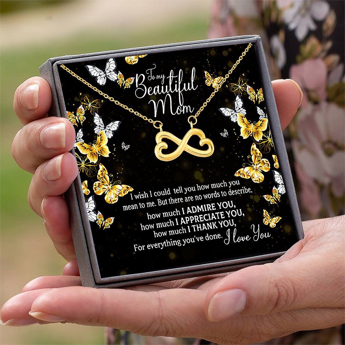 Family To My Beautiful Mom Infinity Heart Necklace