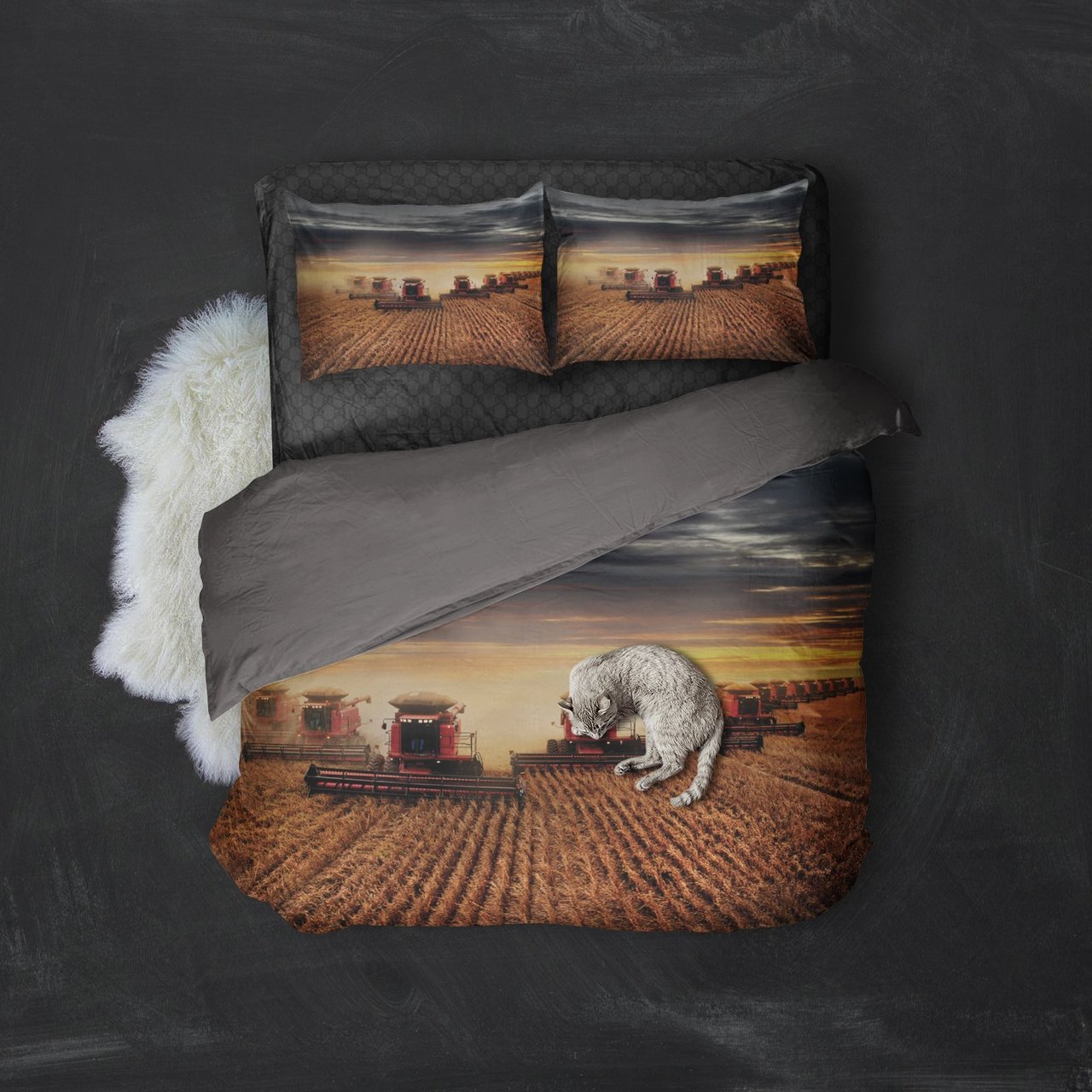 Farmer Red Rice Harvesters 3D Customized Duvet Cover Bedding Set