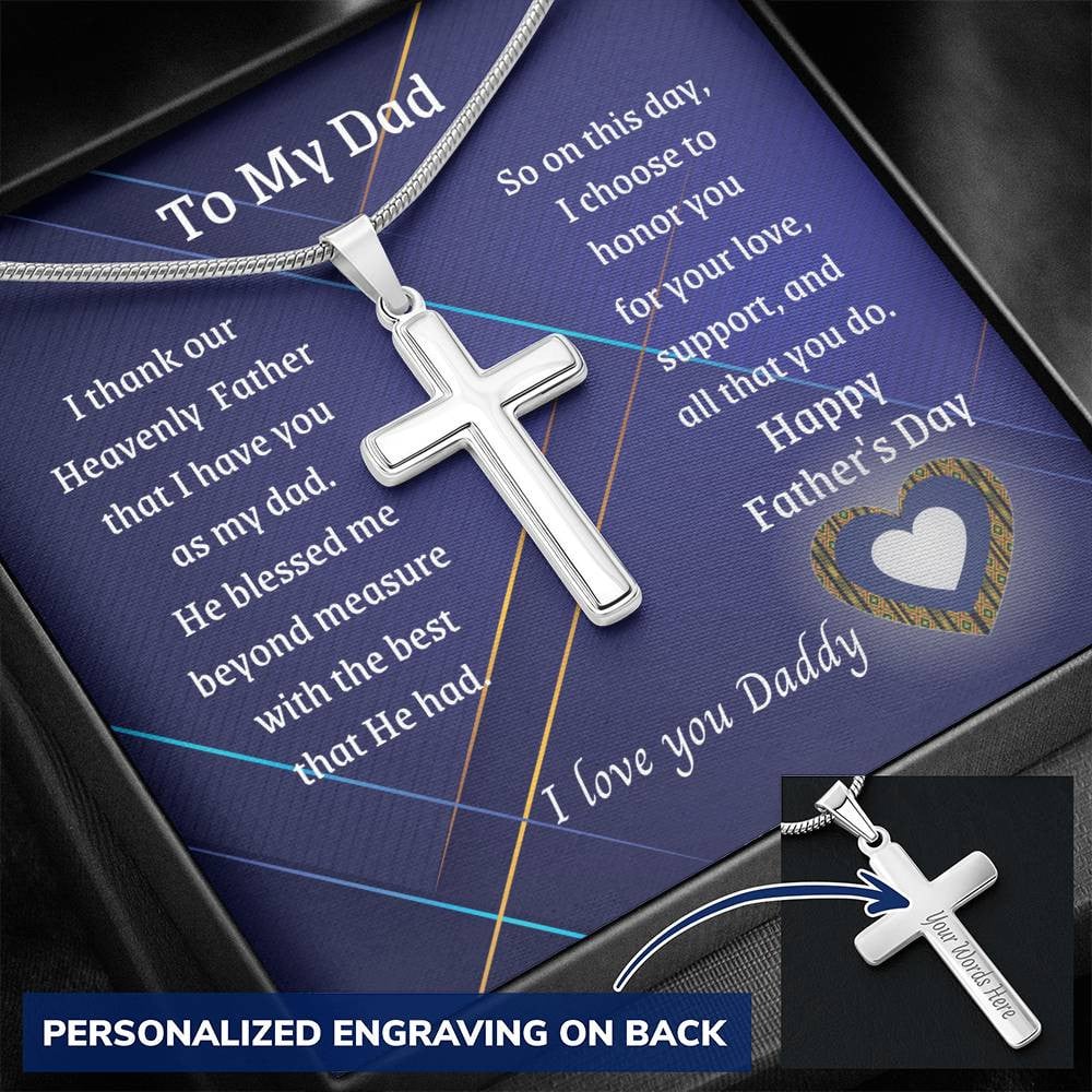Father’s Day Personalized Cross Necklace With Heart – To My Dad