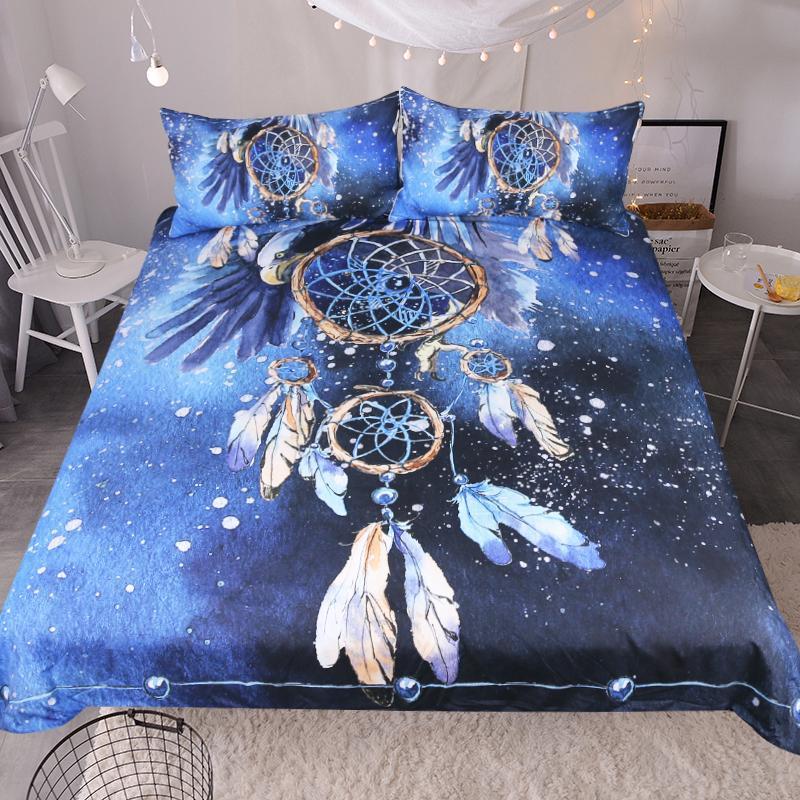 Feather Blue Dreamcatcher Art Hop 3D Customized Duvet Cover Bedding Set