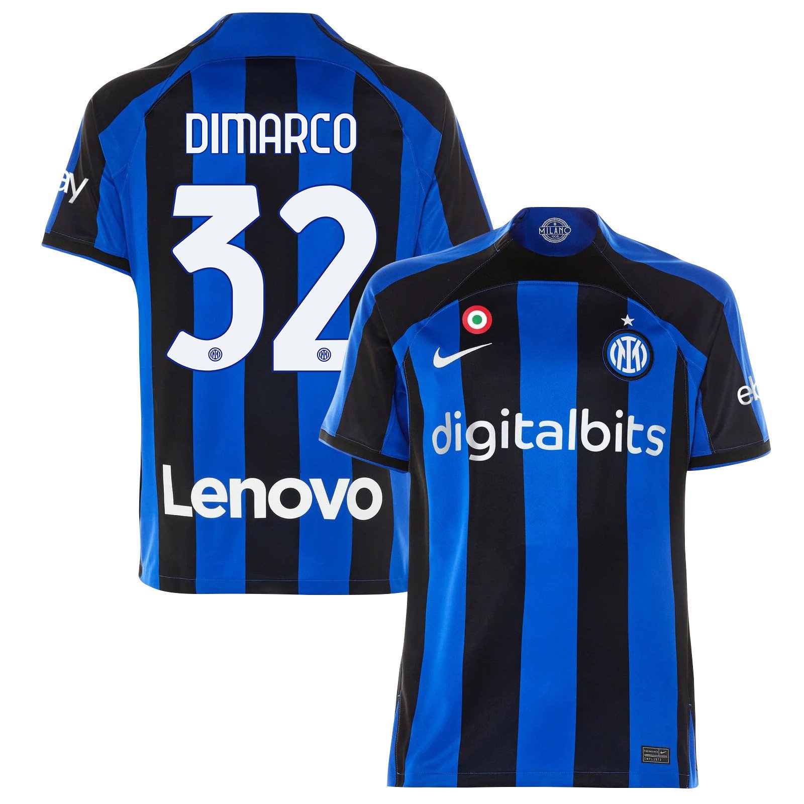 Federico Dimarco 32 Inter Milan 2022/23 Home Men Jersey – Black/Blue Stripes