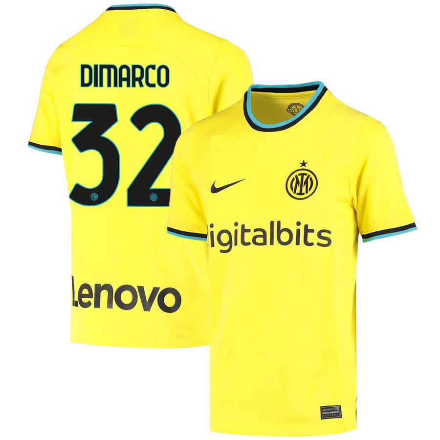 Federico Dimarco 32 Inter Milan 2022/23 Third Jersey – Youth, Yellow