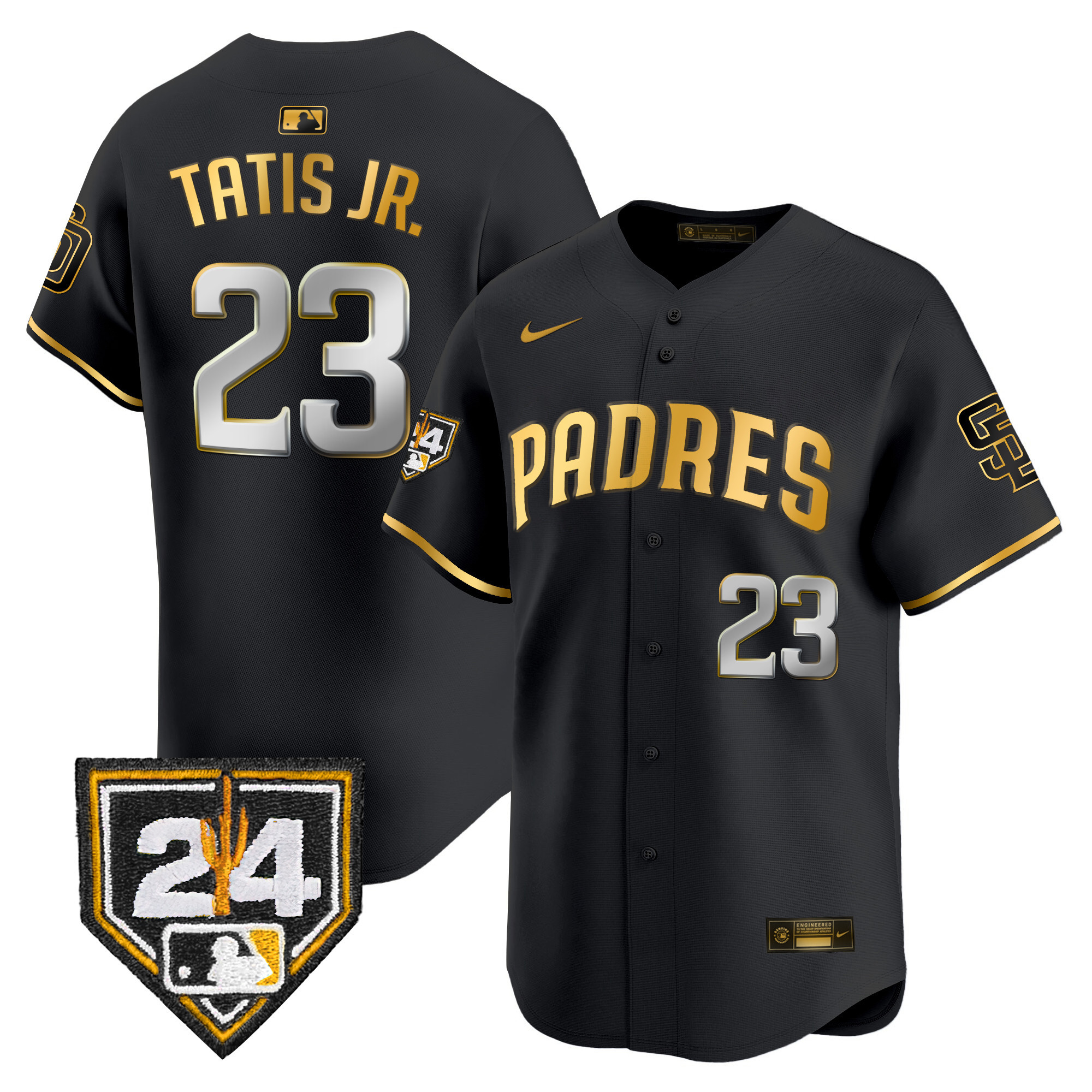 Fernando Tatis Jr. Men's San Diego Padres 2024 Spring Training Patch Vapor Premier Limited Black Gold Jersey - All Stitched