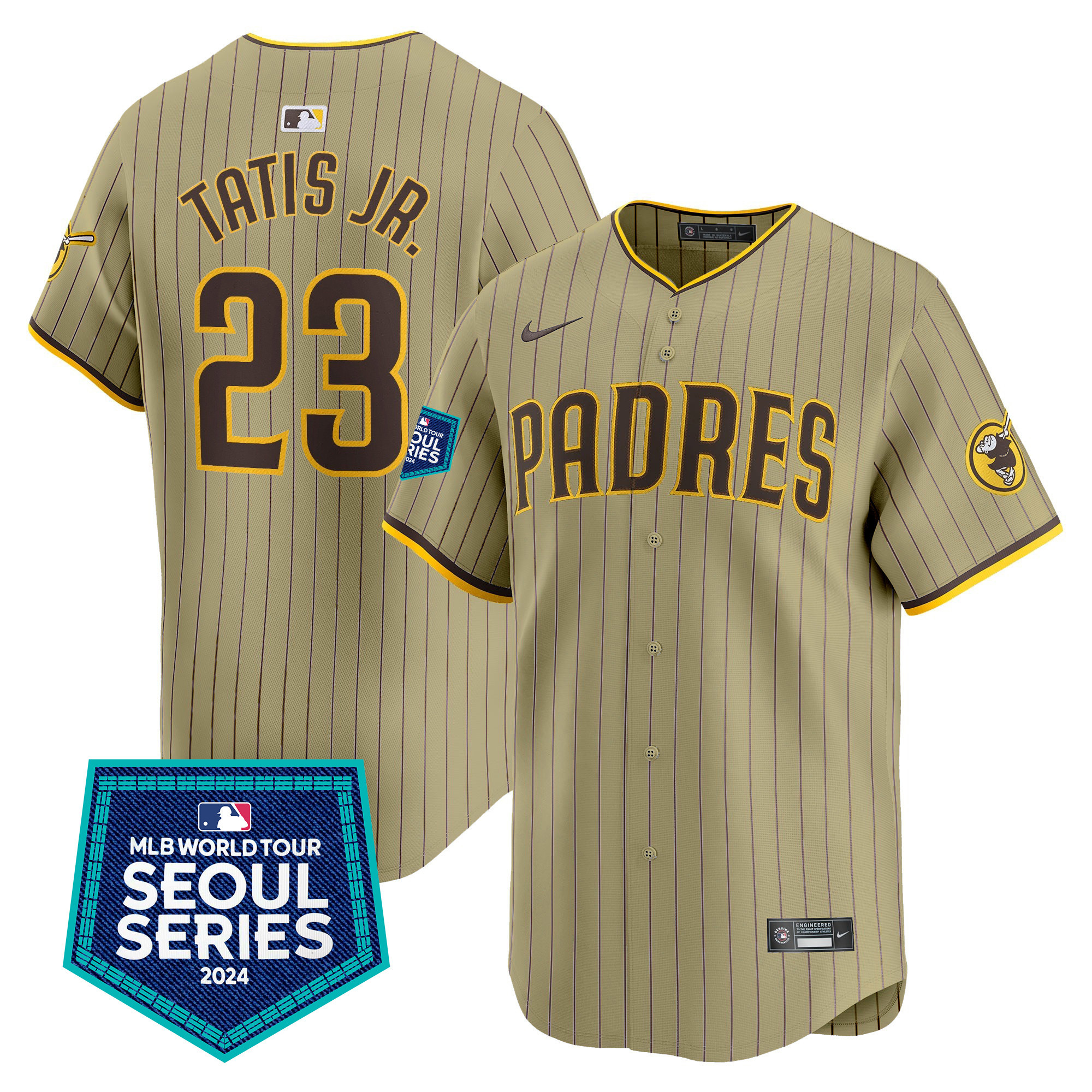Fernando Tatis Jr. Men's San Diego Padres 2024 World Tour Seoul Series Patch Vapor Premier Limited Tan Jersey - All Stitched