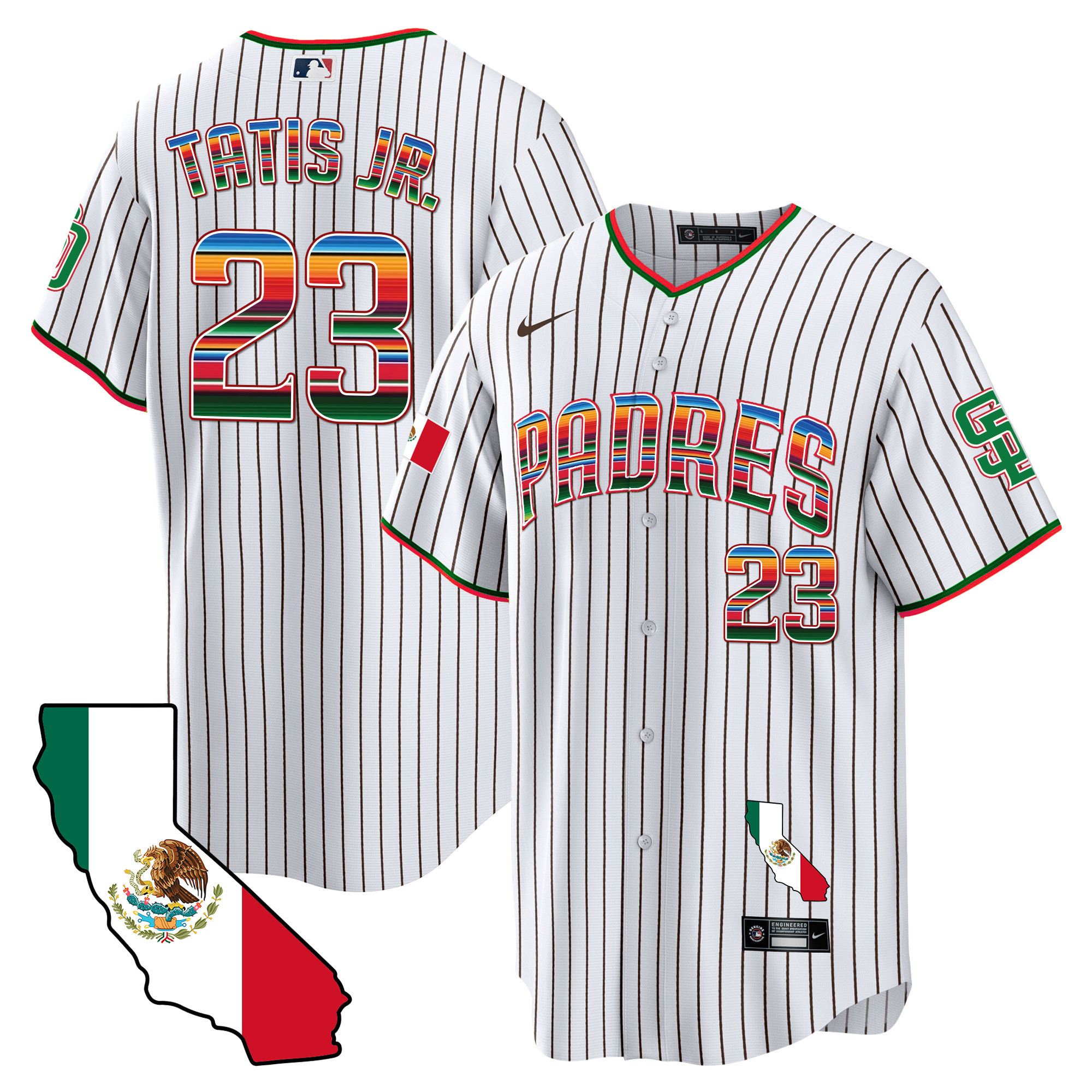 Fernando Tatis Jr. Men's San Diego Padres California Map Cool Base Pinstripe Jersey - All Stitched