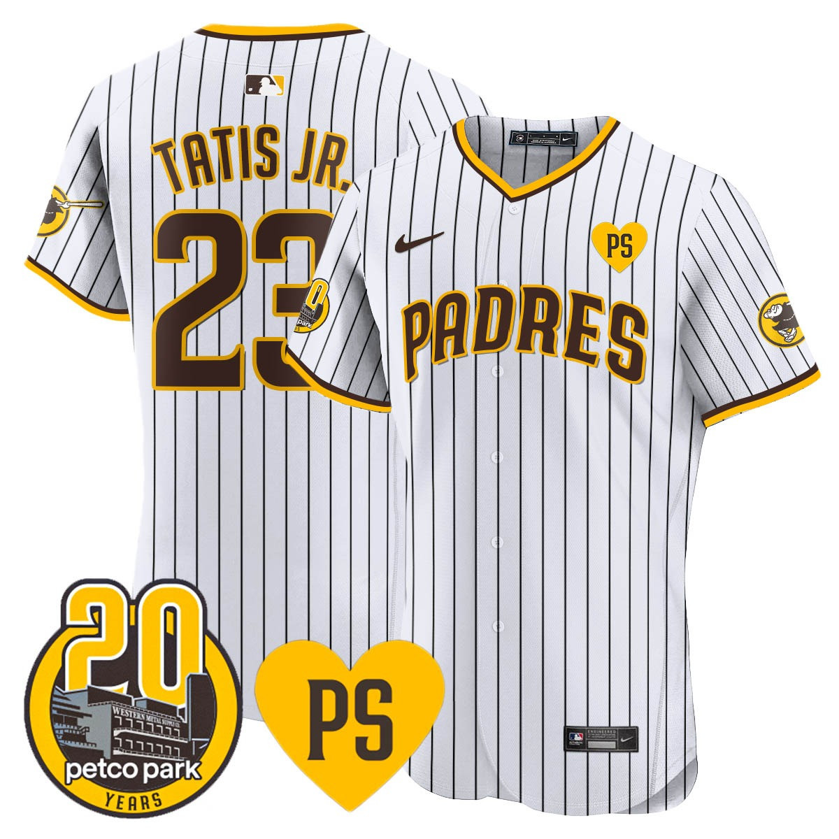 Fernando Tatis Jr. Men's San Diego Padres "For Peter" & Petco Park 20th Patch Vapor Premier Elite White Jersey - All Stitched