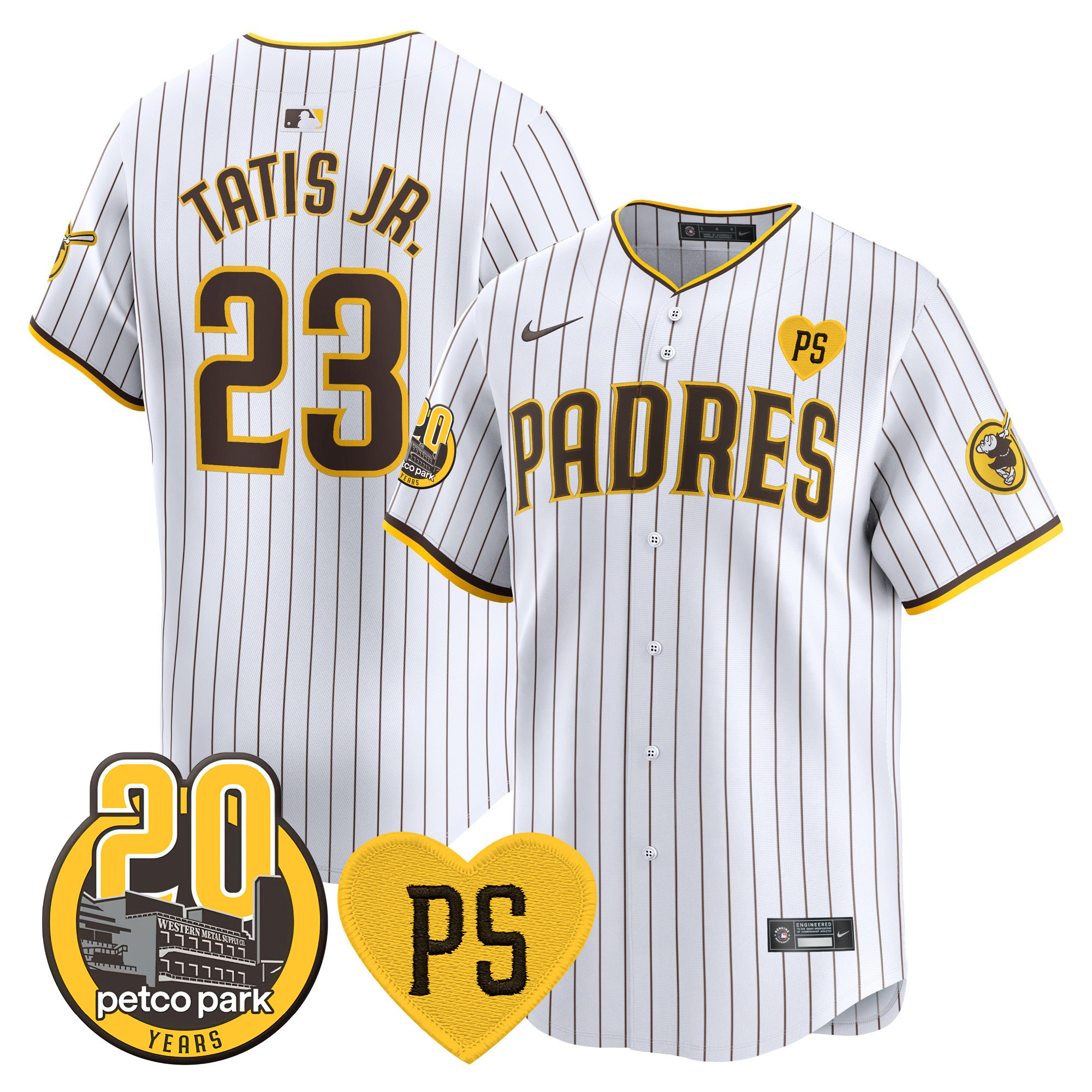 Fernando Tatis Jr. Men's San Diego Padres "For Peter" & Petco Park 20th Patch Vapor Premier Limited White Jersey - All Stitched