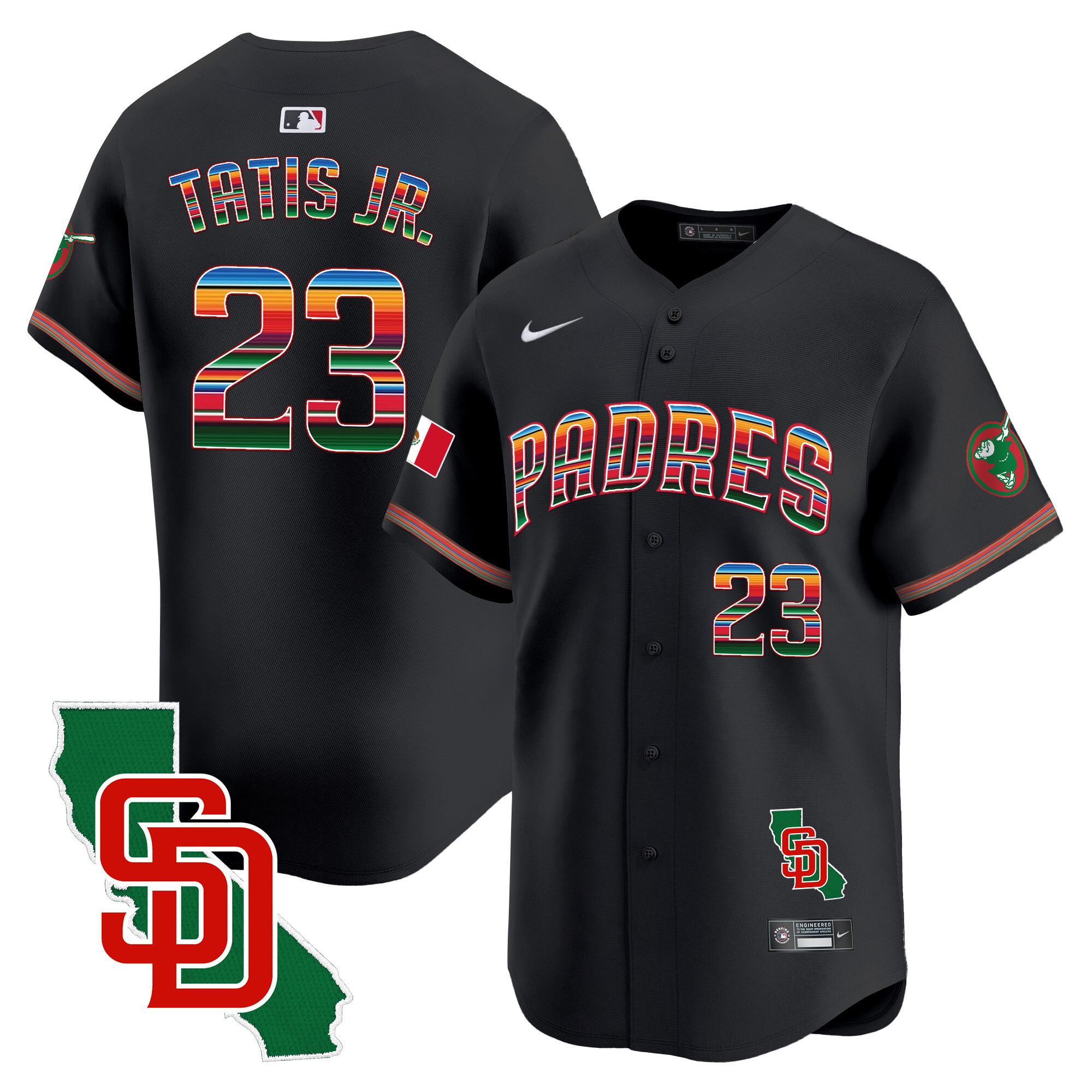Fernando Tatis Jr. Men's San Diego Padres Mexico California Patch Vapor Premier Limited Black Jersey - All Stitched